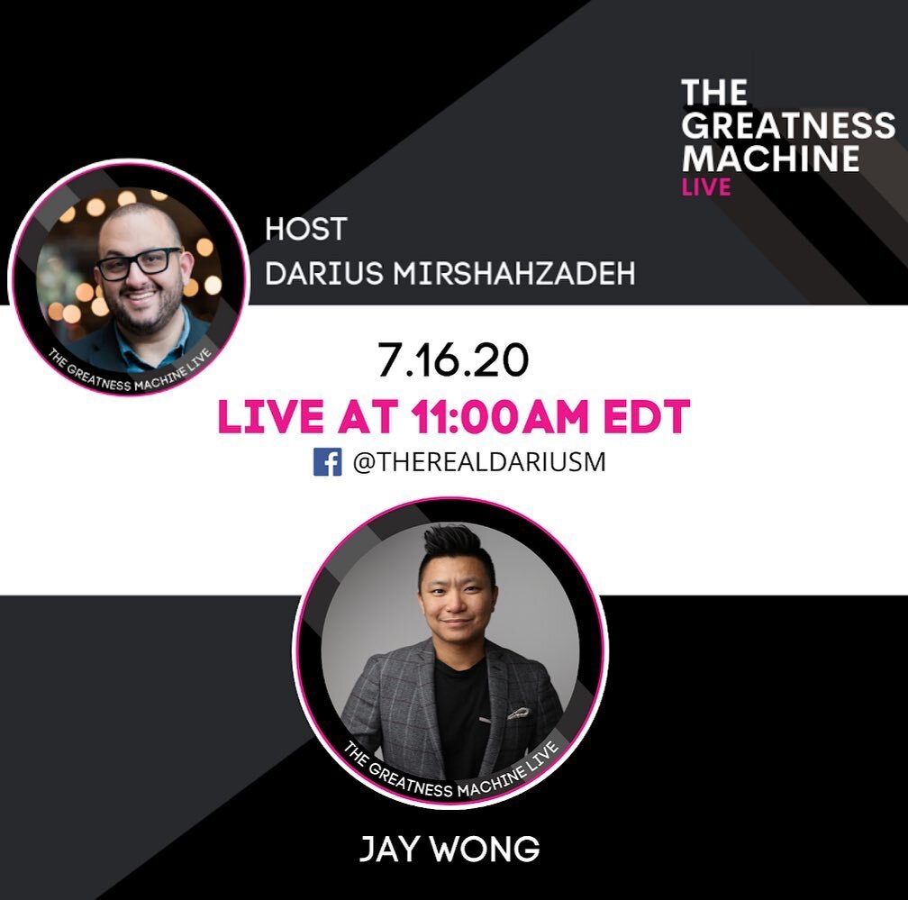 Excited to collaborate with Darius Mirshahzadeh on his NEW live show called; The Greatness Machine tomorrow at 11am EST.

If you want to hear about how you can be GREAT when it comes to podcasting and marketing yourself in a changing market, be sure 