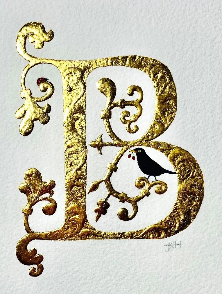 Gilded B with blackbird & berries.