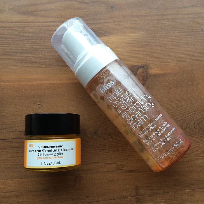 Left To Right: 1) Ole Henriksen Pure Truth Melting Cleanser and 2) Bliss Triple Oxygen Instant Energizing Cleansing Foam