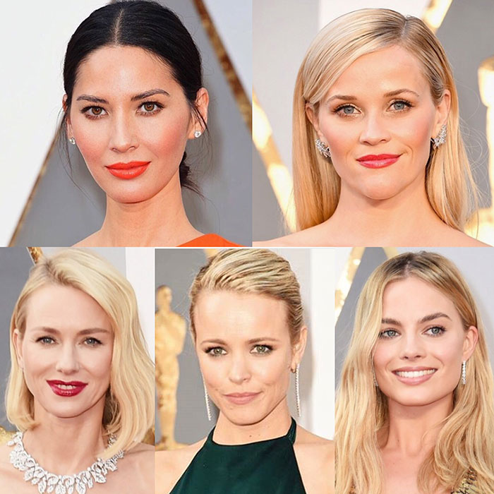 Oscars 2016 Best Of Beauty (From Left To Right): Olivia Munn, Reese Witherspoon, Naomi Watts, Rachel McAdams, Margot Robbie