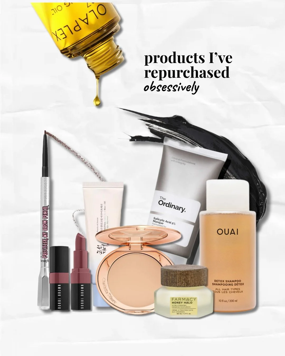 Comment PRODUCTS for links! //✨
&bull;&bull;&bull;
#skincarereviews #makeupreviews 

[Charlotte Tilbury airbrush powder, Olaplex, Bobbi Brown lipstick, farmacy moisturizer, the ordinary review, beauty of joseon sunscreen, it cosmetics cc cream, benef