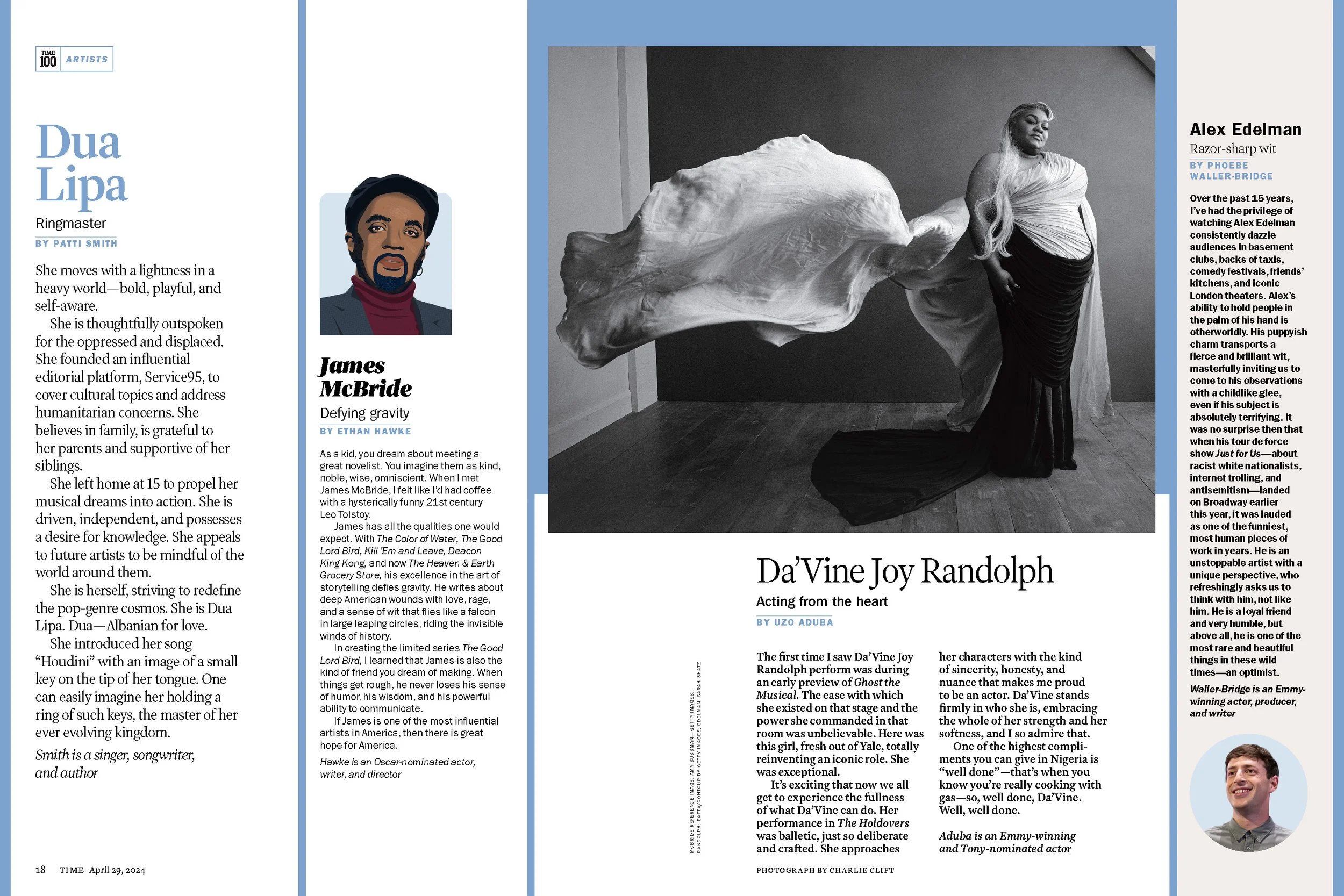 Art Direction and Design for TIME100; Photo Editor: Dilys Ng; Design Director: Victor Wiliams; Creative Director: DW Pine; Illustrations: Jordi Ferrándiz