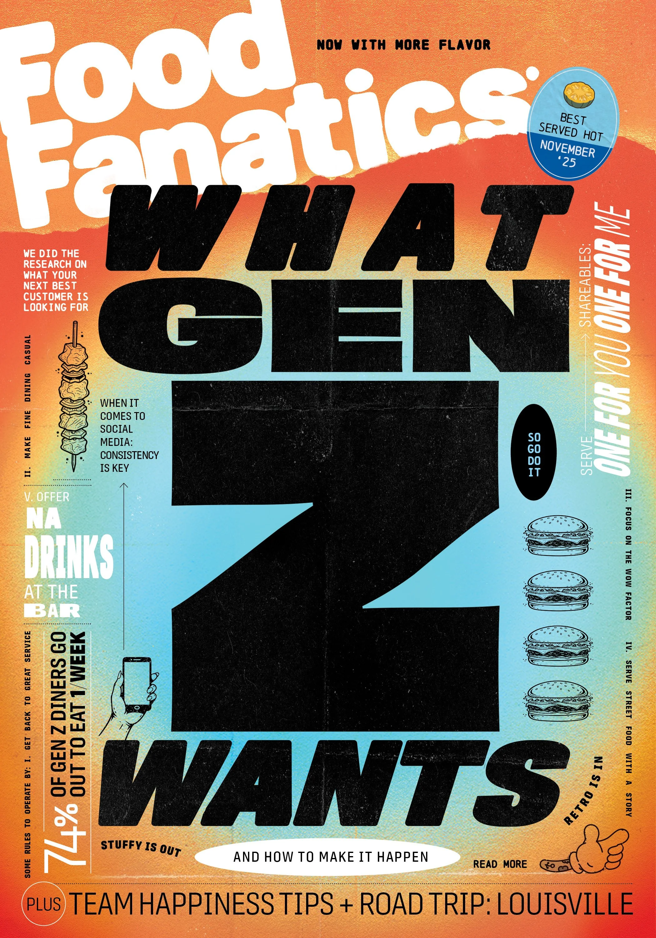 This cover was a process. We were going in a photographic direction but had to pivot in the 11th hour. I went through several iterations and concepts and we landed on a poster-inspired approach that I carried through to the opener. 

Assorted Art Dir
