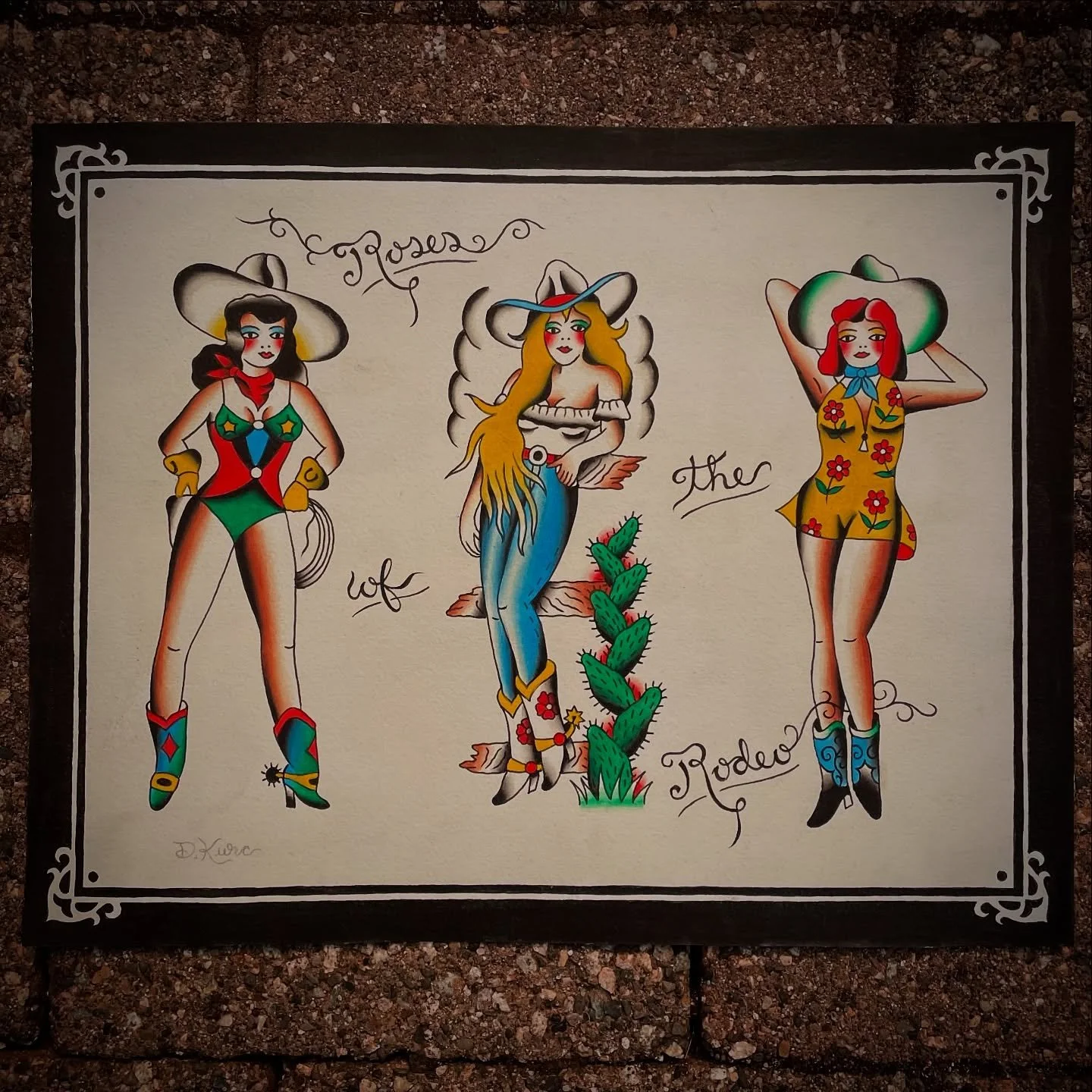 Roses of the Rodeo. The walls of @victorytattooing need some more pin-ups and I&rsquo;ve been in a rodeo mood. Swipe for more. These can be done in black and grey, if you so desire. I have some time left this month and beyond.