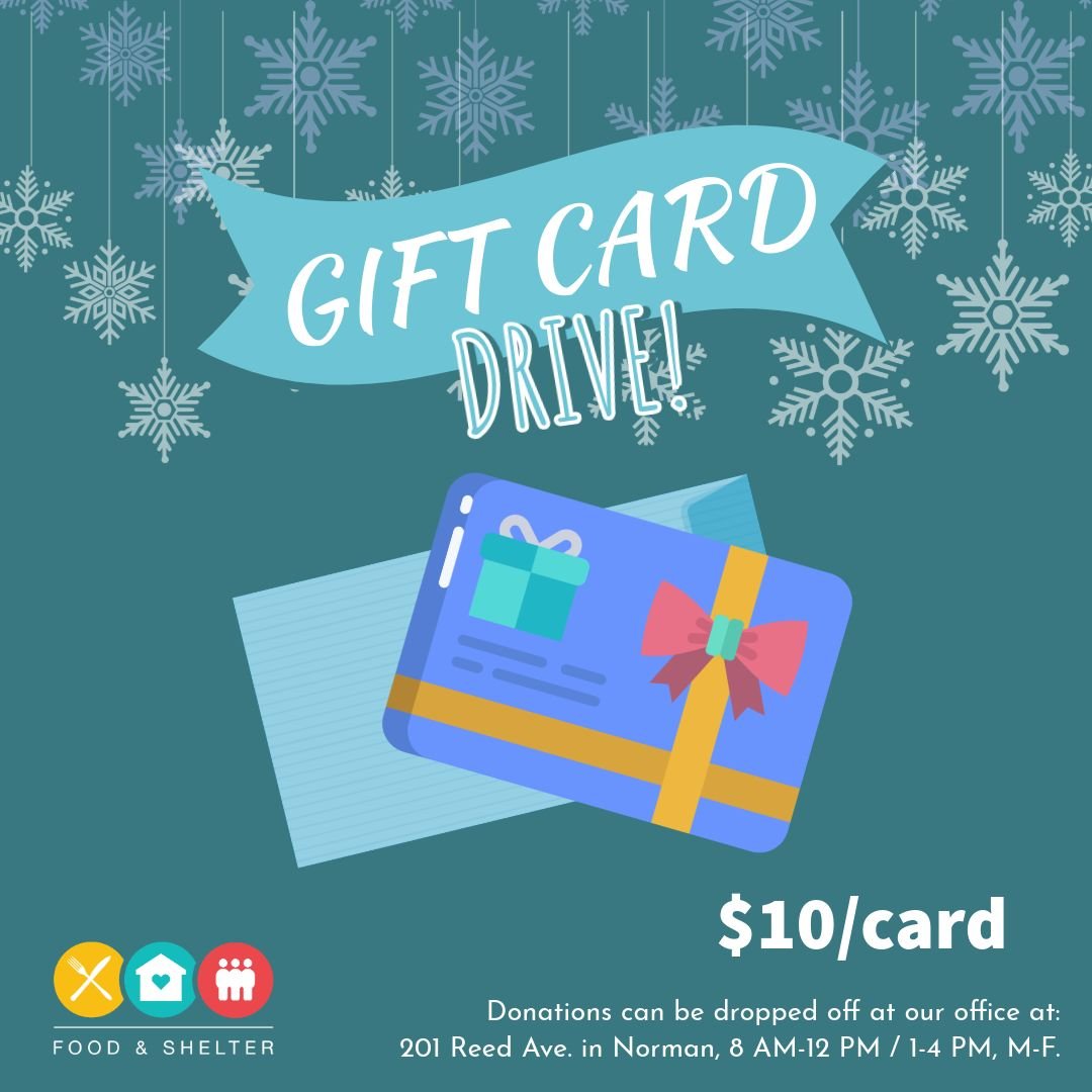 🚨 The DEADLINE to donate gift cards is only 7 DAYS AWAY! 🚨 Help us reach our goal! 🥳🎄 

Purchase a $10 gift card from restaurants such as McDonald's, Little Caesar's, Subway, or Taco Bell, or donate $10 directly to Food and Shelter, and we will d