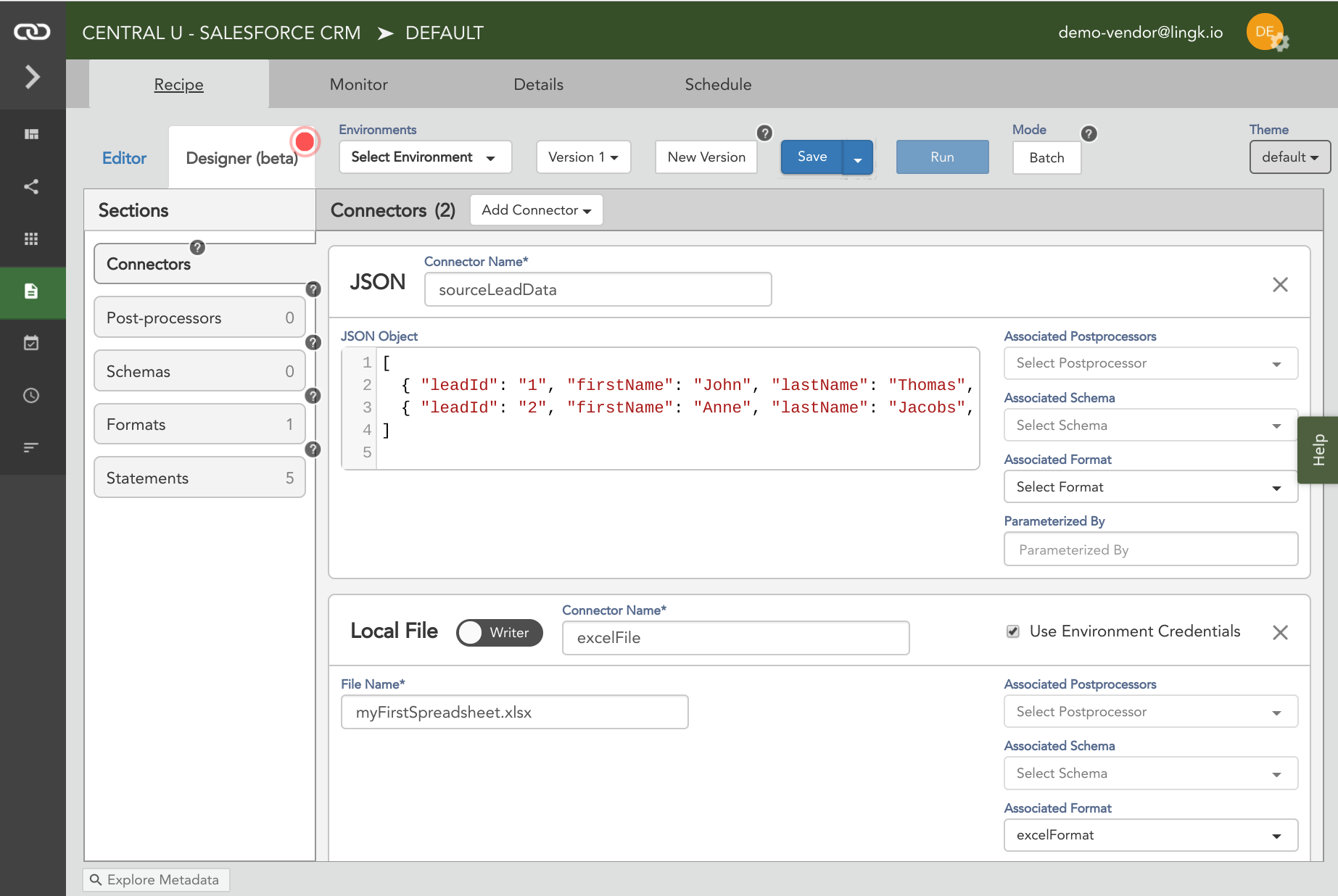 Design recipes with the Recipe Designer to quickly learn the structure of recipes.