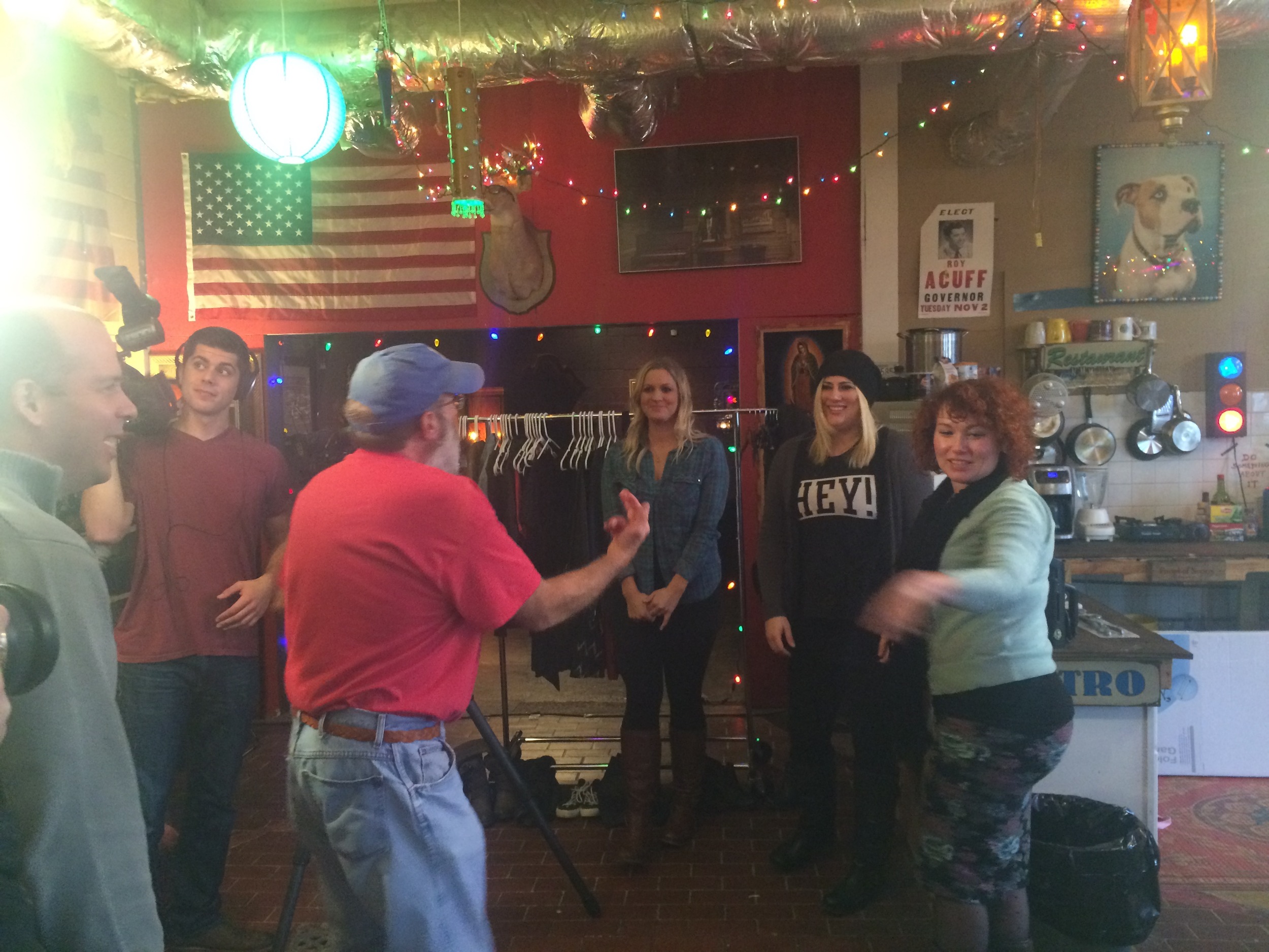 Move a little more this way….very complicated stuff happening during our fitting for the video shoot and photo-shoot with our talented friend Lesley. 