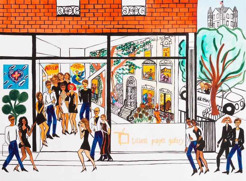 Harlem Opening Night, ink on paper, 22 x 30 inches, 2015