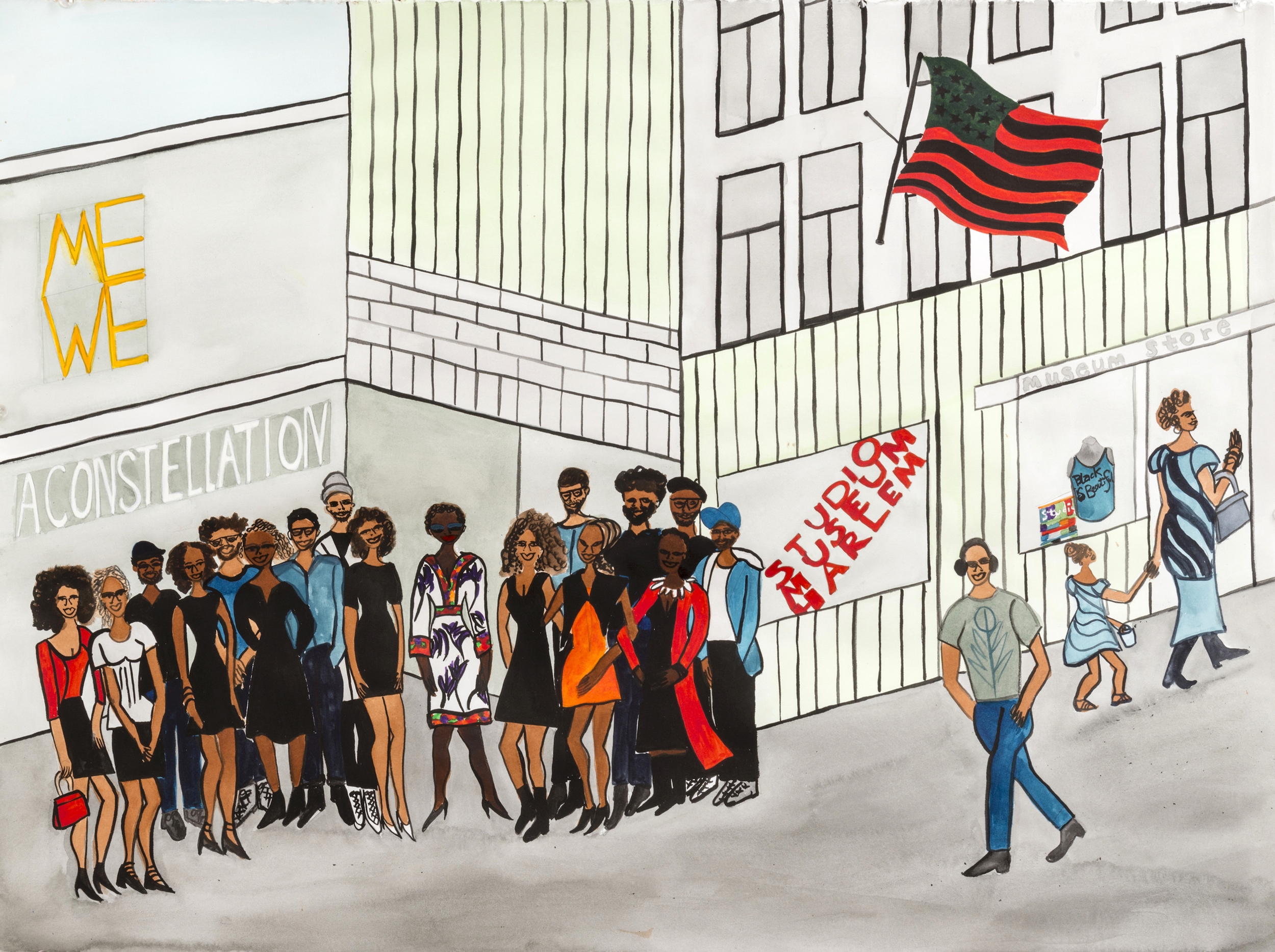 A Constellation of Artists at The Studio Museum in Harlem, ink on paper, 22 x 30 inches, 2015