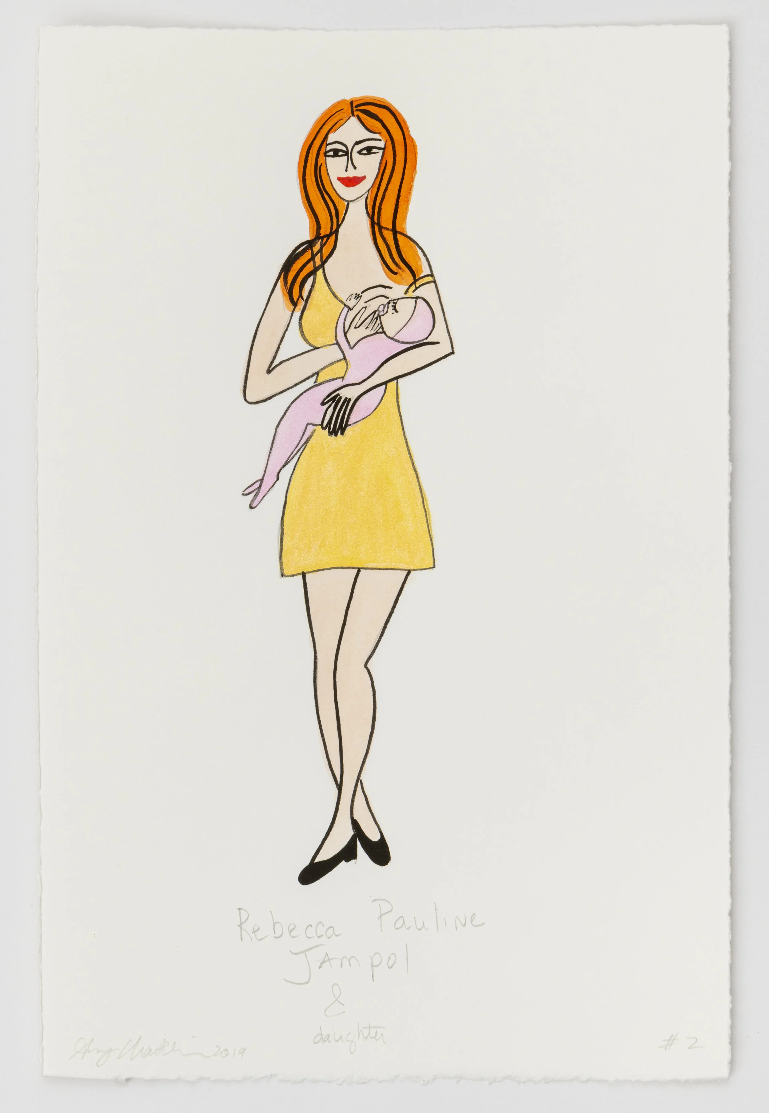 'Cultured Pearls Portraits: Curator + Activist Rebecca Pauline Jampol & her daughter ' (2019) ink & graphite on paper, 11 x 7.5 inches, (28cm x 19cm) 