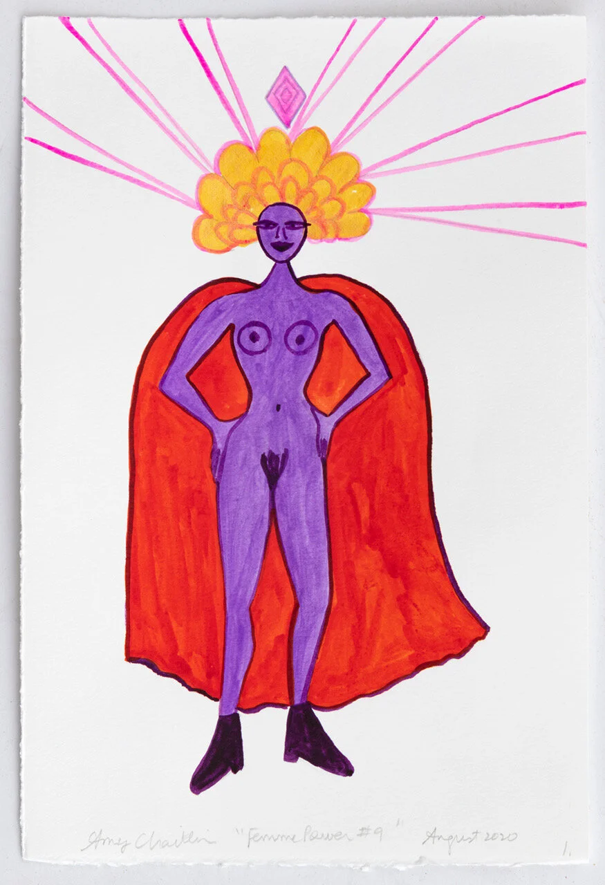"Femme Power #9", (2020) ink on paper, 11 x 7.5 inches, 28 x 19 cm
