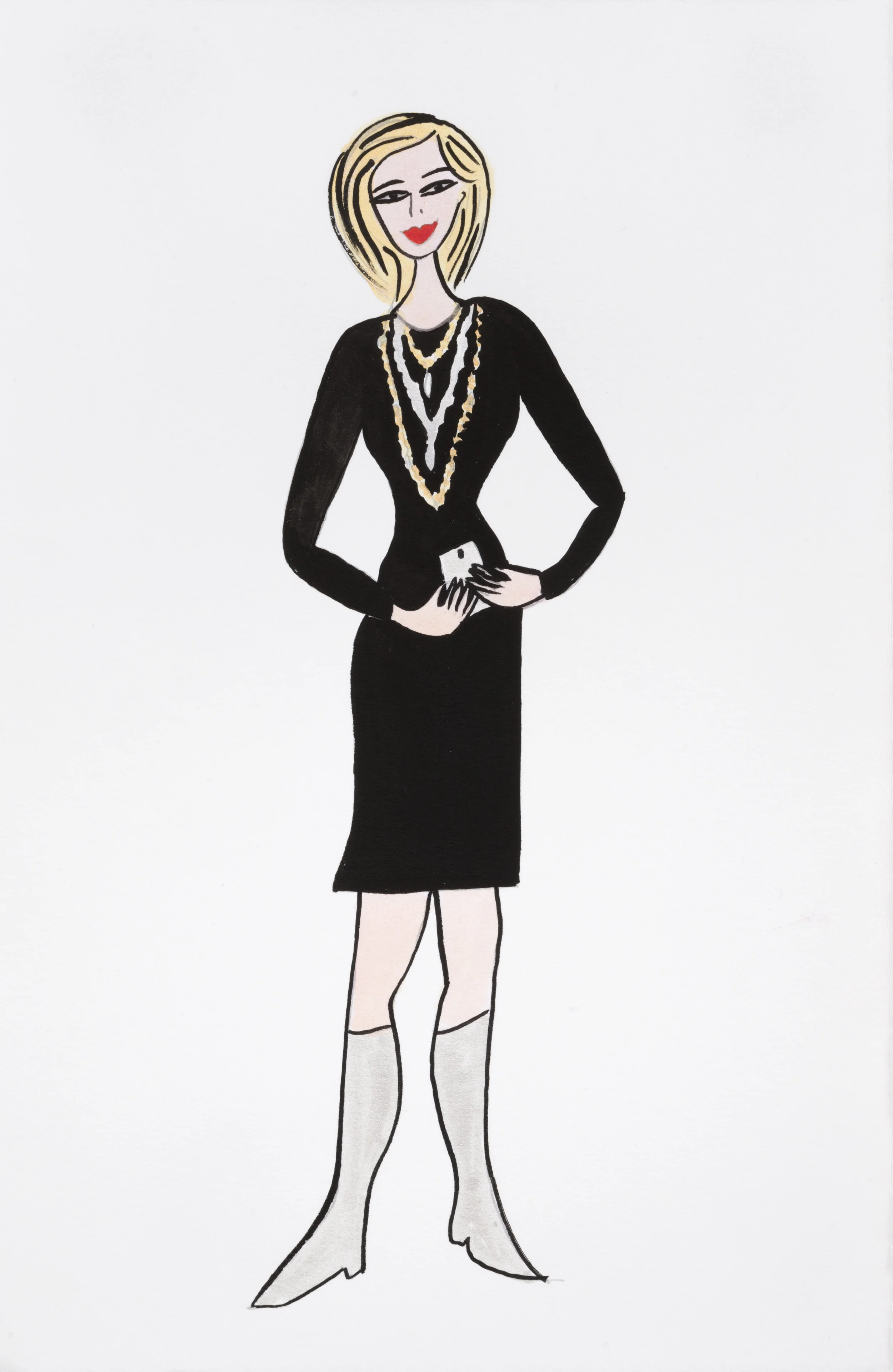 'Cultured Pearls Portraits: Curator Catherine Morris' (2017) ink & graphite on paper, 11 x 7.5 inches, (28cm x 19cm)