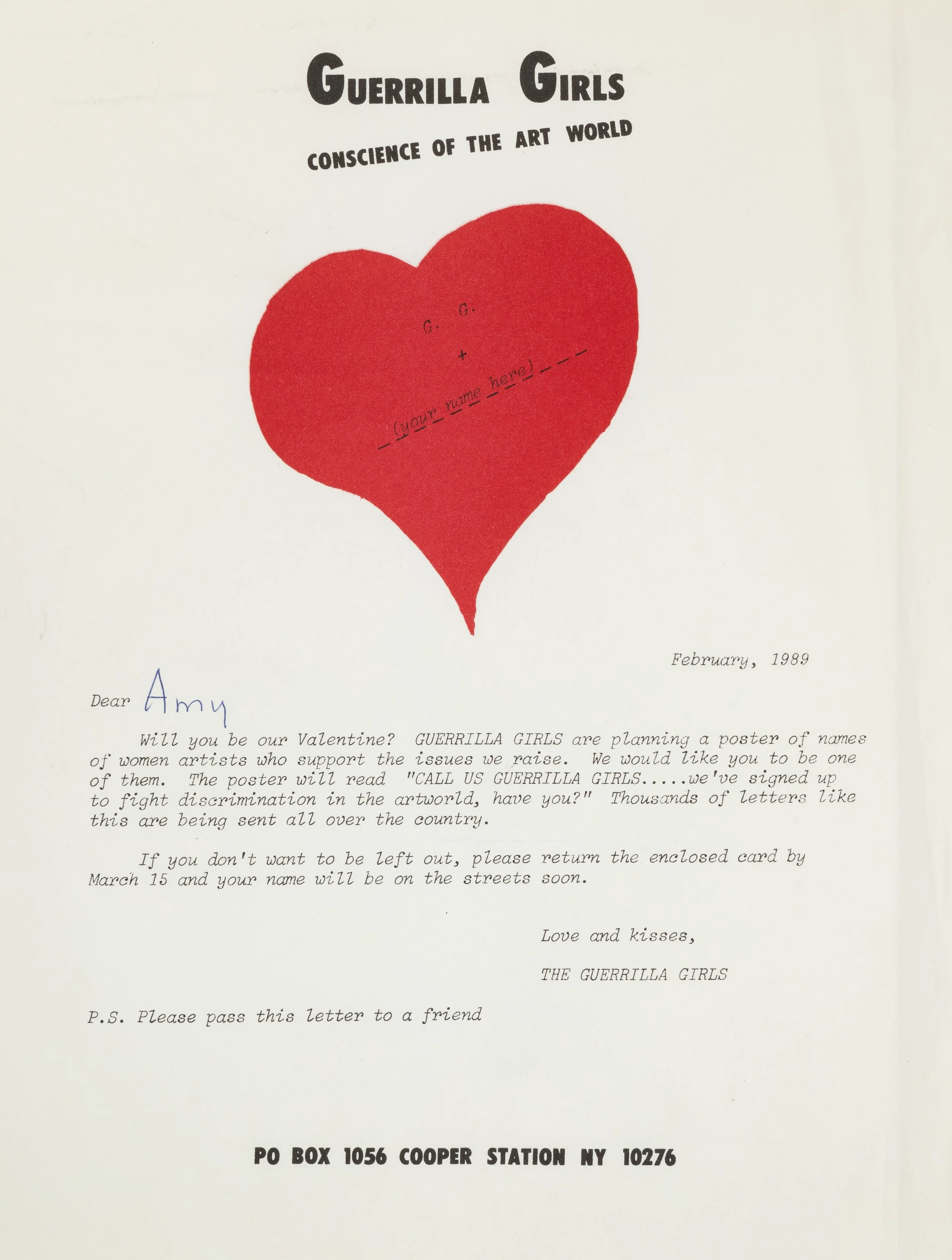 Guerrilla Girls Valentine to Amy Chaiklin (1989)