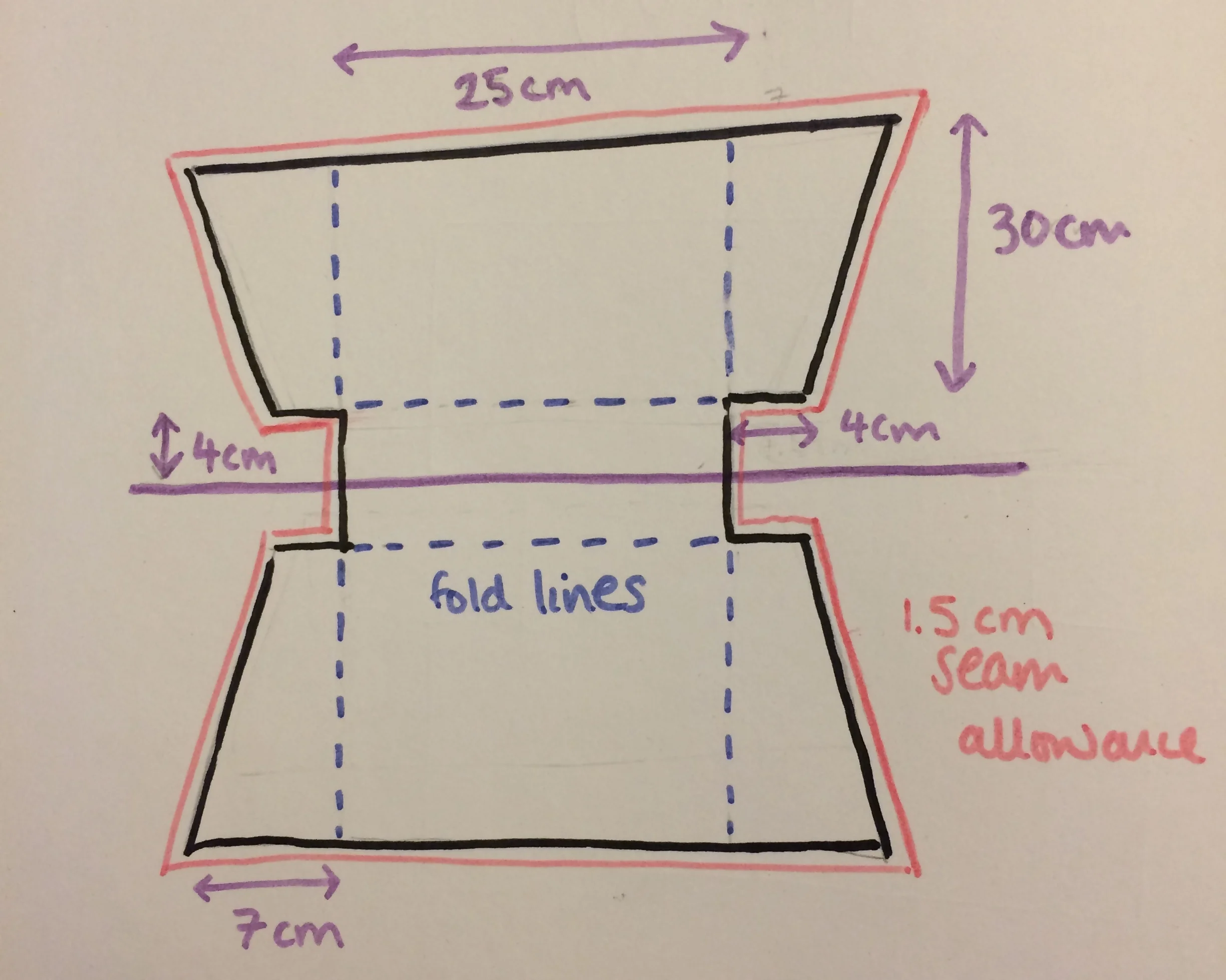 I used a simple T-shaped construction for my bag, with the top of the bag being wider than the bottom to create the classic tote bag shape.