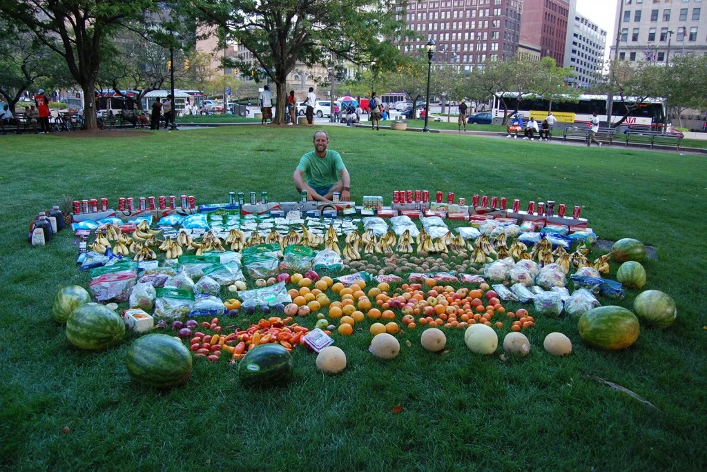 Rob Greenfield: Biking cross country and eating only out of dumpsters to display the realities of retail food waste. http://thehigherlearning.com/2014/10/12/the-food-waste-fiasco-dumpster-diving-for-change/