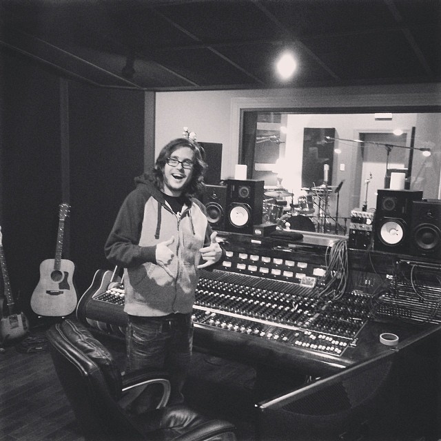 2014 Me at Red Pill Entertainment tracking some drums with Joe Meyer and Jacob Detering