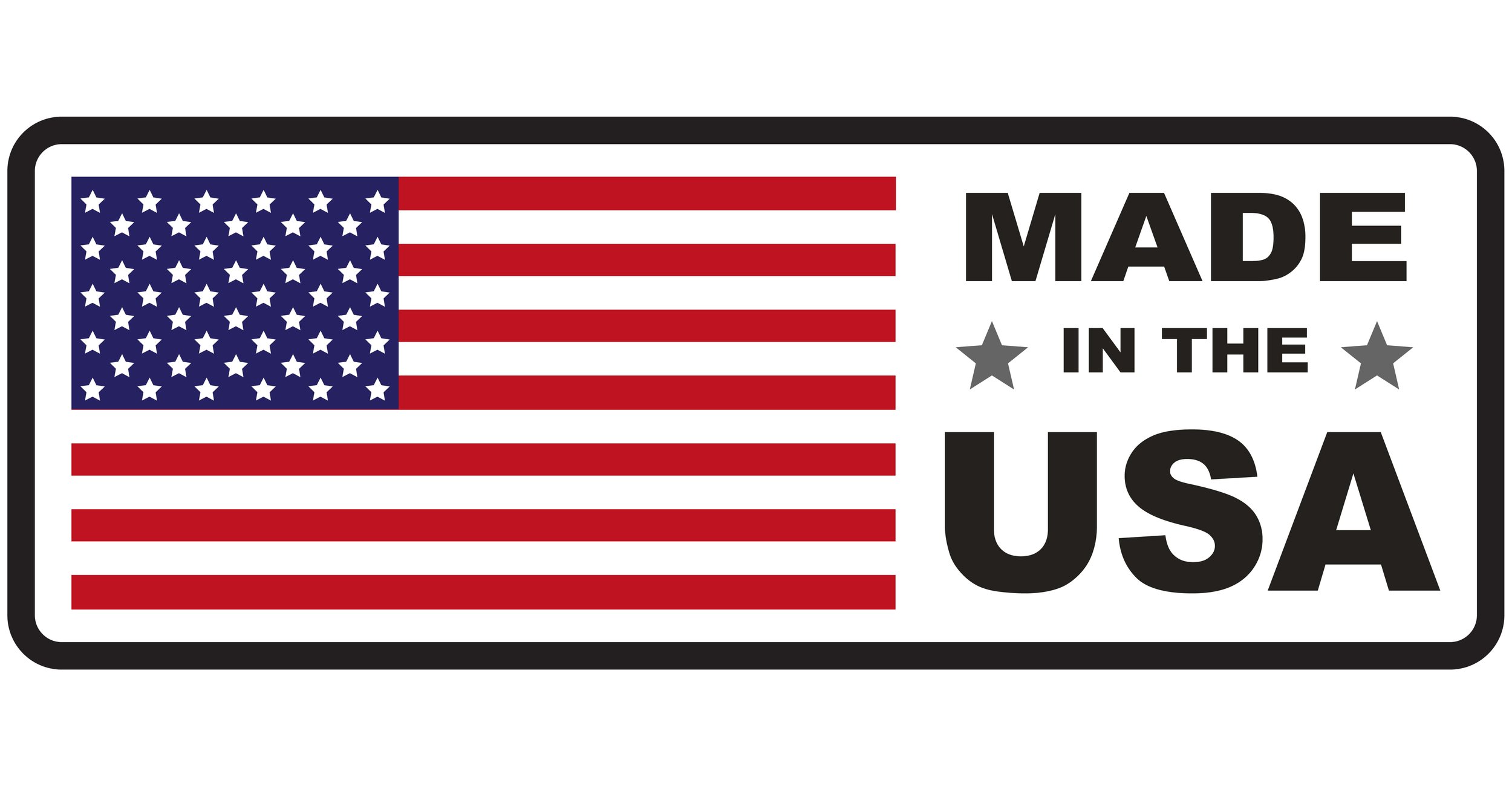 A label with an American flag on the left and the text 'MADE IN THE USA' on the right.