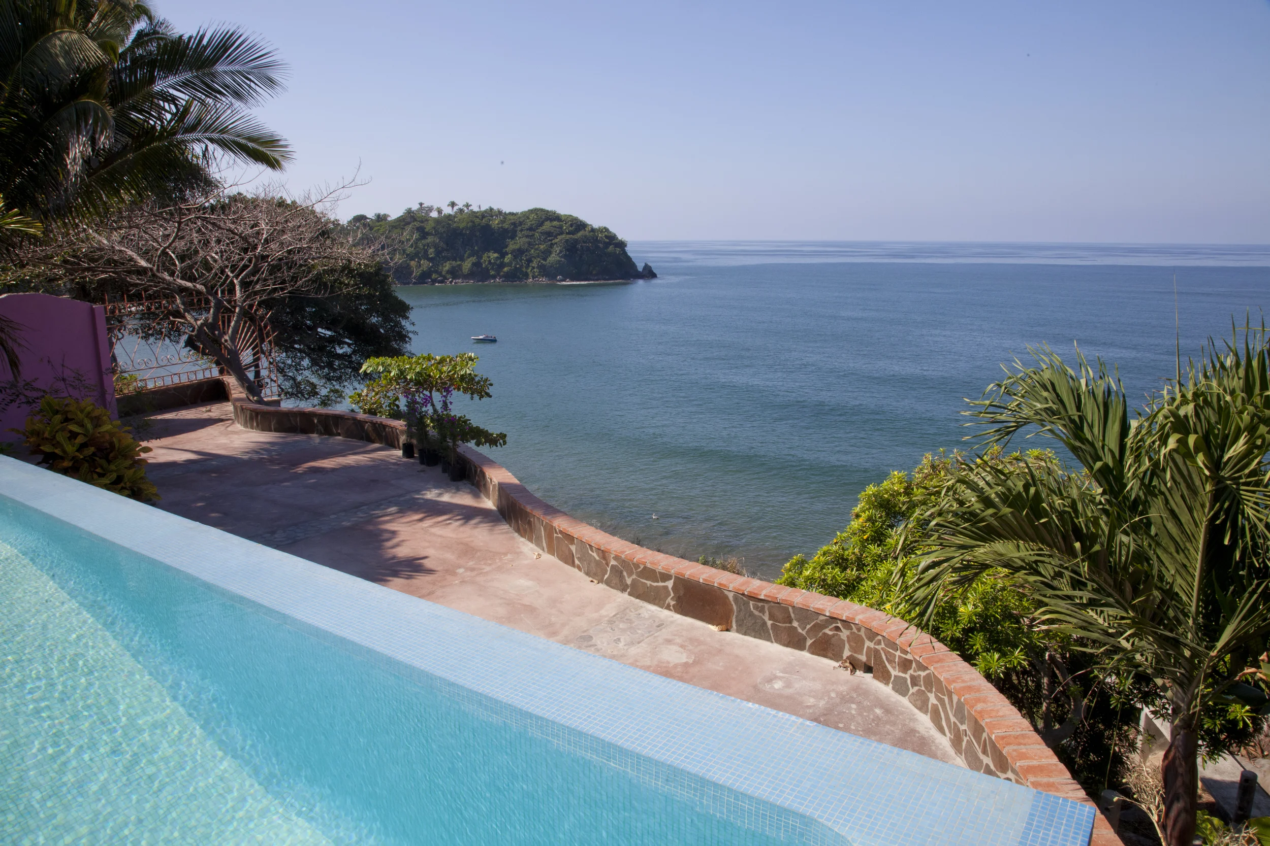 The solar heated infinity pool is a saltwater pool that refreshes you rather than dousing you with chemicals. There are three levels of decks for yoga, exercising or social gatherings.
