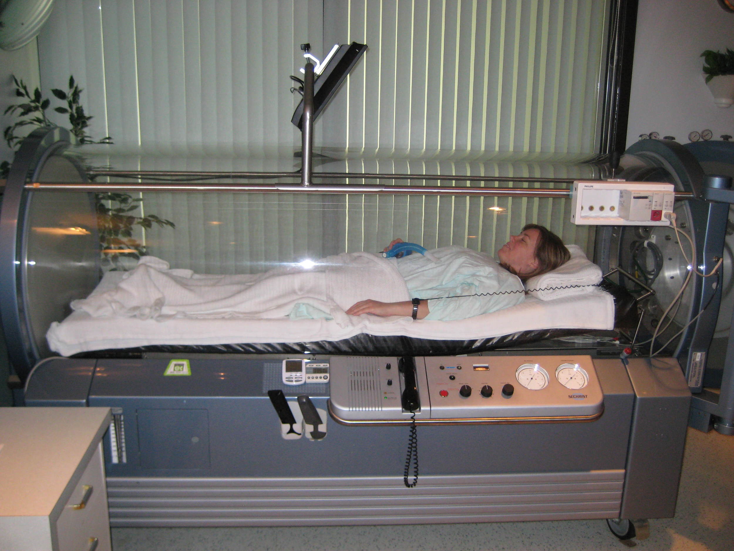 file photo of a woman getting hyperbaric oxygen therapy