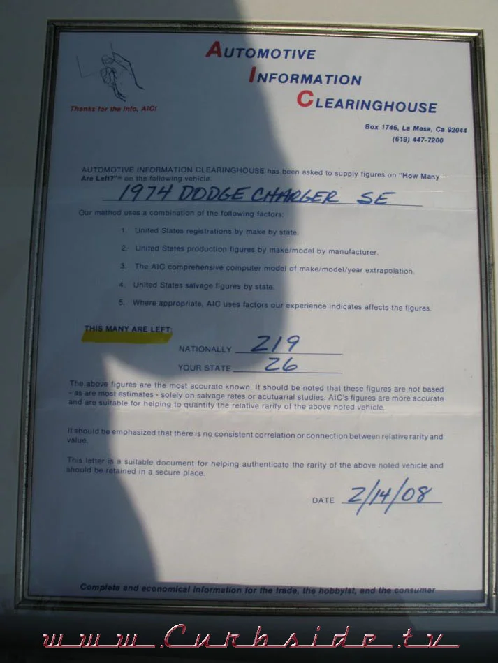 Ben's certificate showing the rarity of his vehicle.&nbsp;