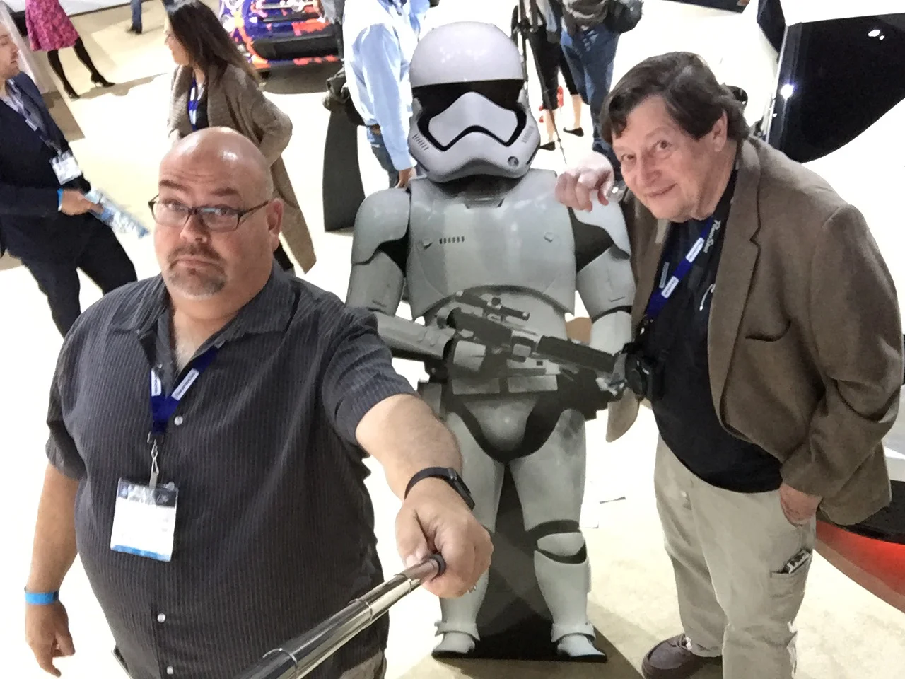 Will Owen (Far Right) tolerates Tony Barthel's illegal selfie stick usage while a storm trooper takes notice