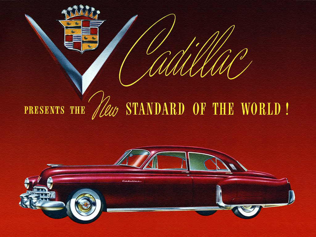 Classic Car Ad Mid Century Poster VINTAGE CADILLAC AD Red Cadillac Car 