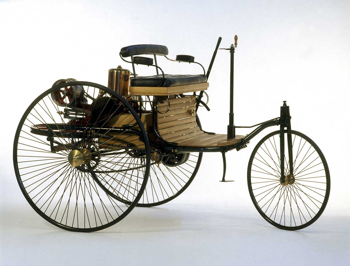 The original three-wheeler, the Benz Patent Motorwagen which Karl Benz’ wife drove with her sons on an unauthorized journey around Germany.