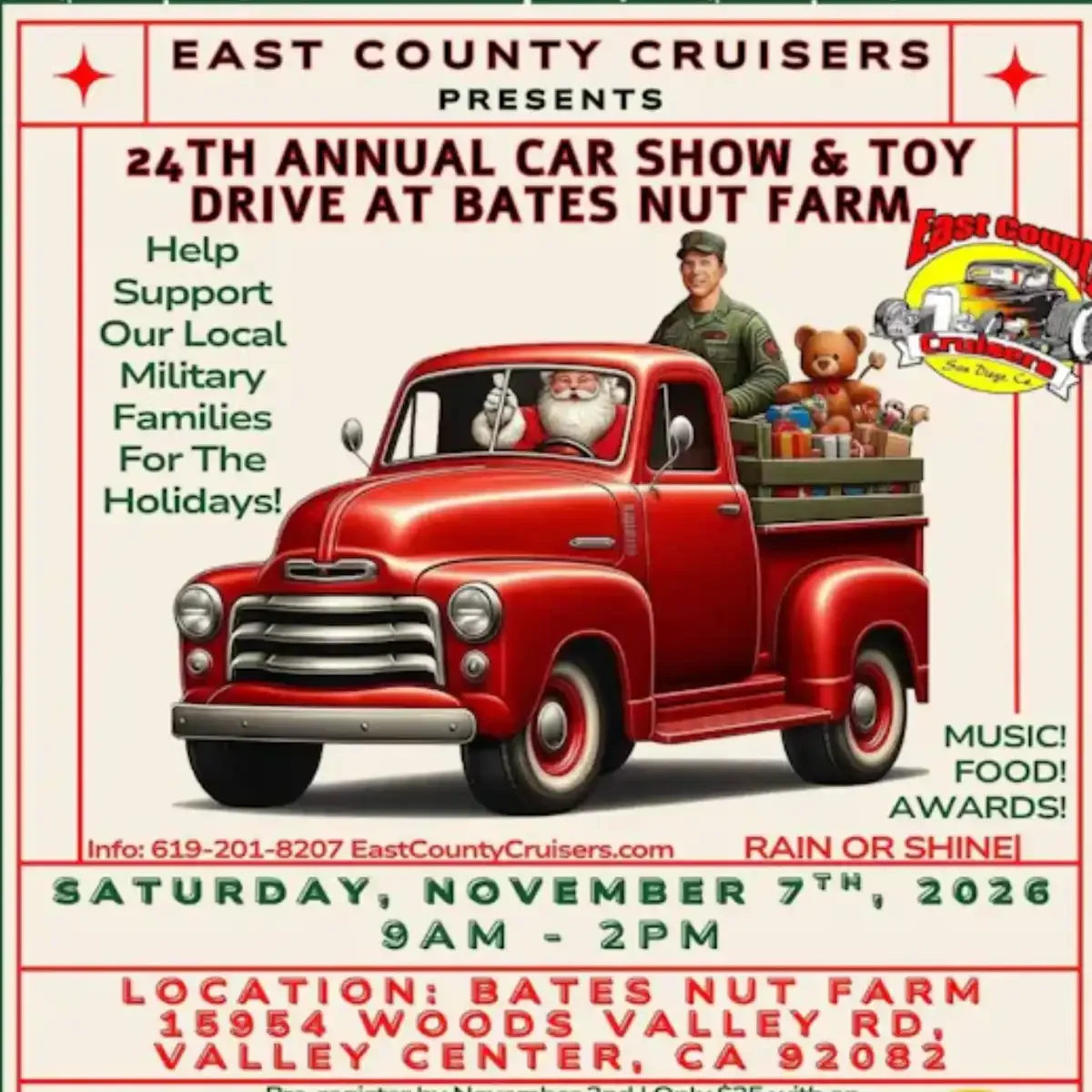 Valley Center, CA: Car Show &amp; Toy Drive at Bates Nut Farm