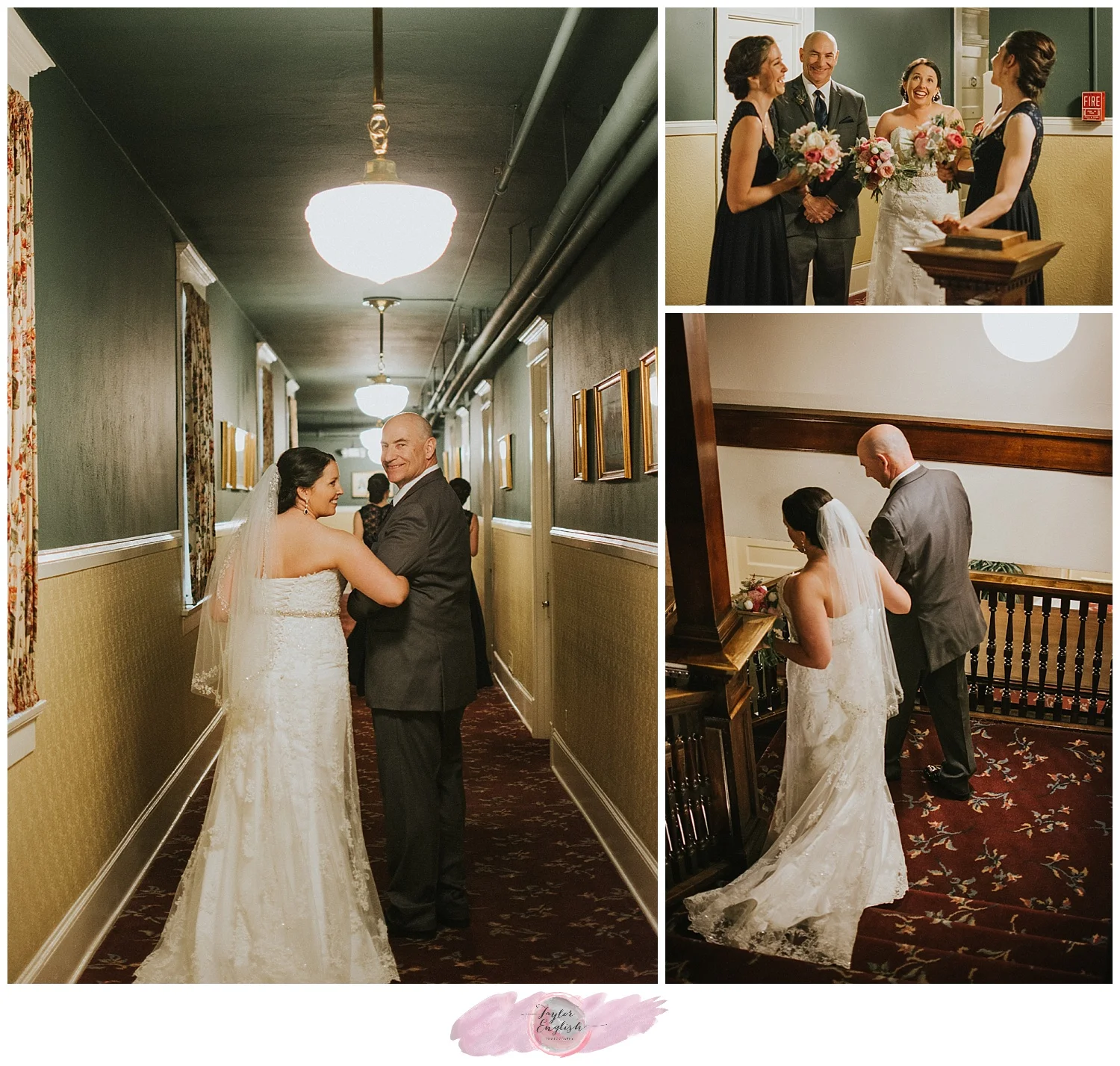 Right before the bride's grand entrance on the grand staircase