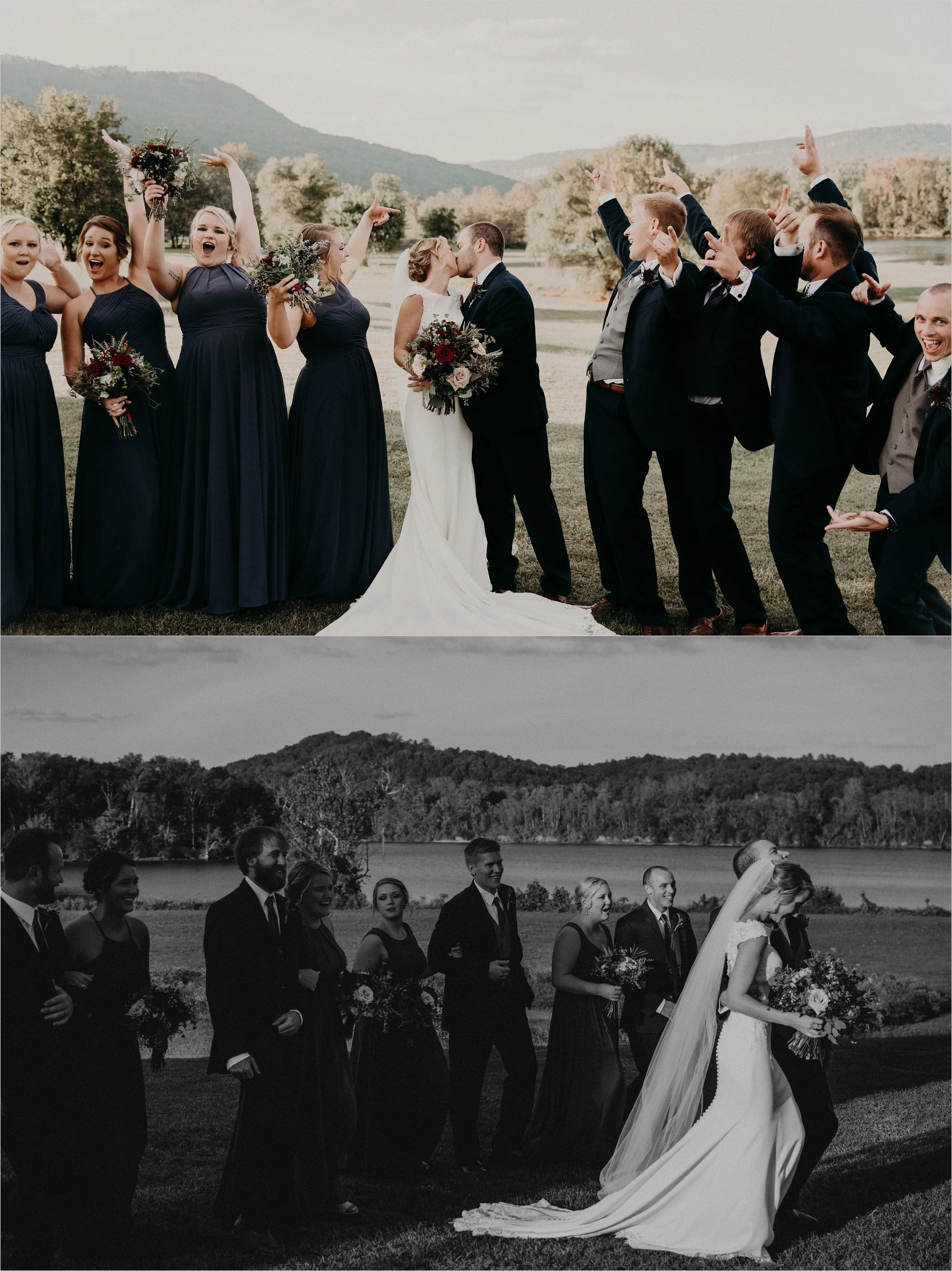 Wedding party celebrate the bride and groom
