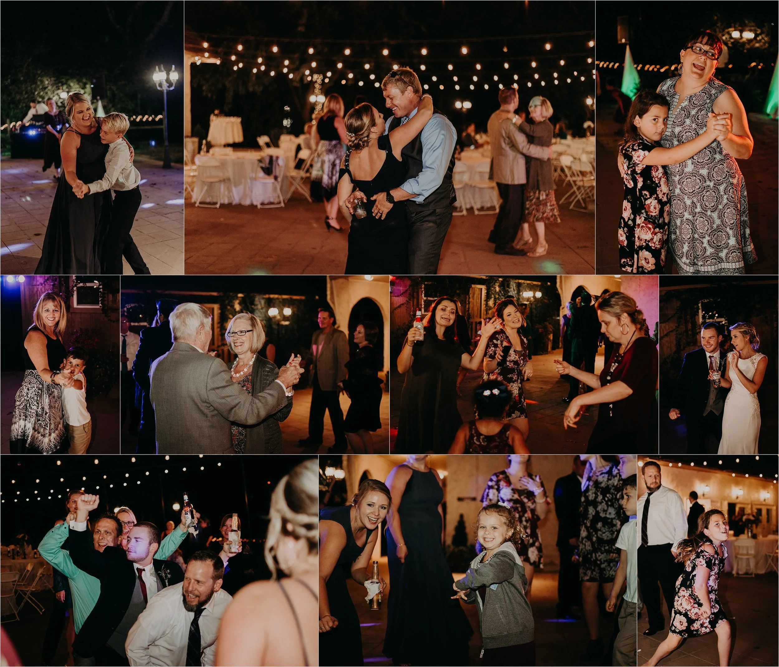 Guests enjoy the festivities at the wedding reception outside at the Tennessee Riverplace