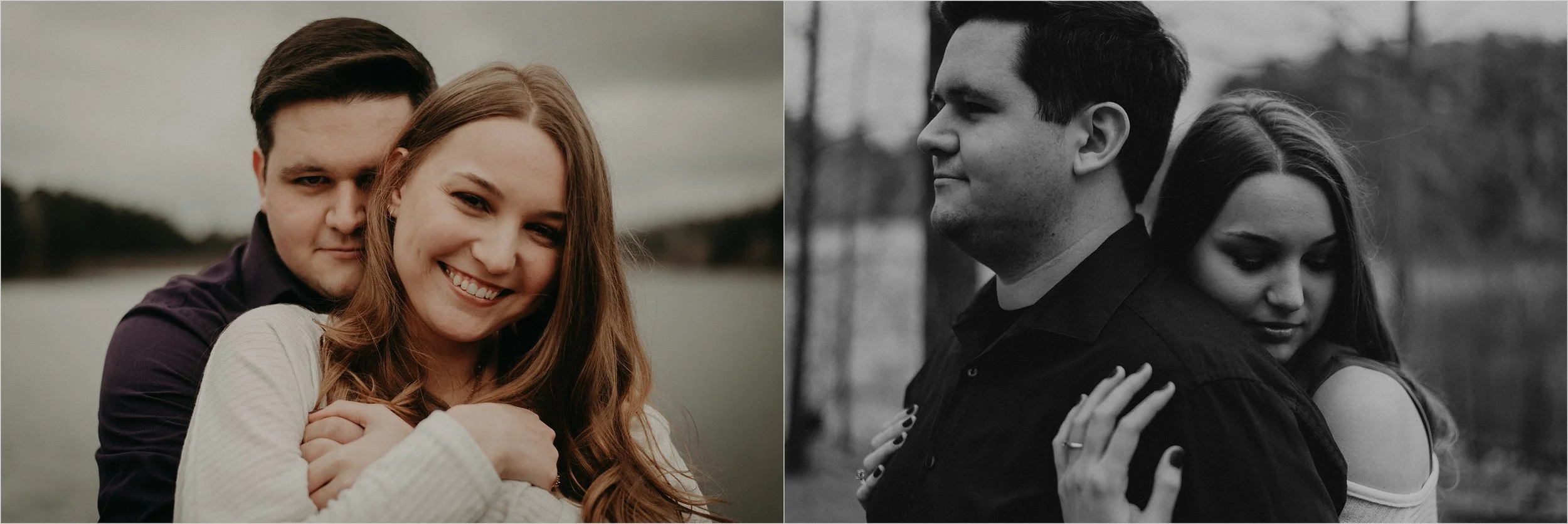 Moody and dramatic cloudy engagement session at Oak Mountain State Park in Alabama