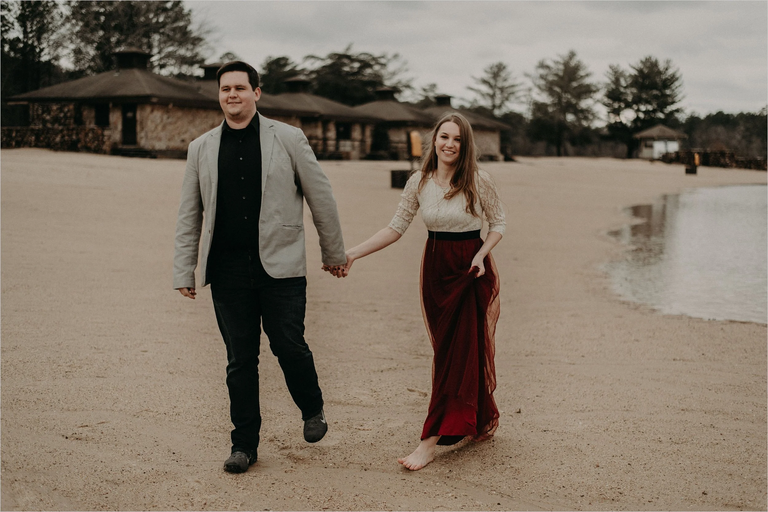 Barefoot on the beach during winter in Birmingham, Alabama at Oak Mountain State Park