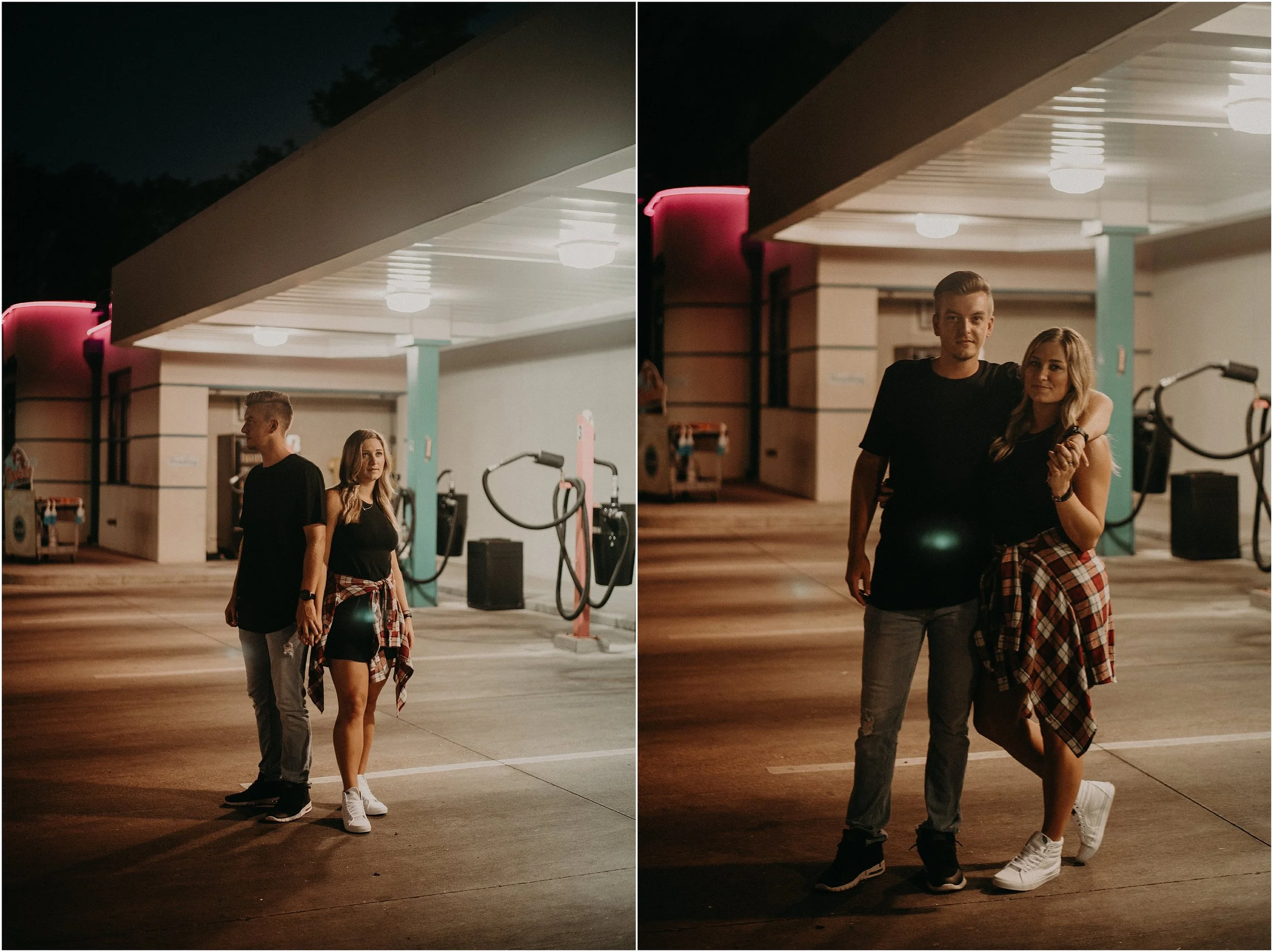 Trendy couple poses for photo at Surf's Up Car Wash in Chattanooga, Tennessee