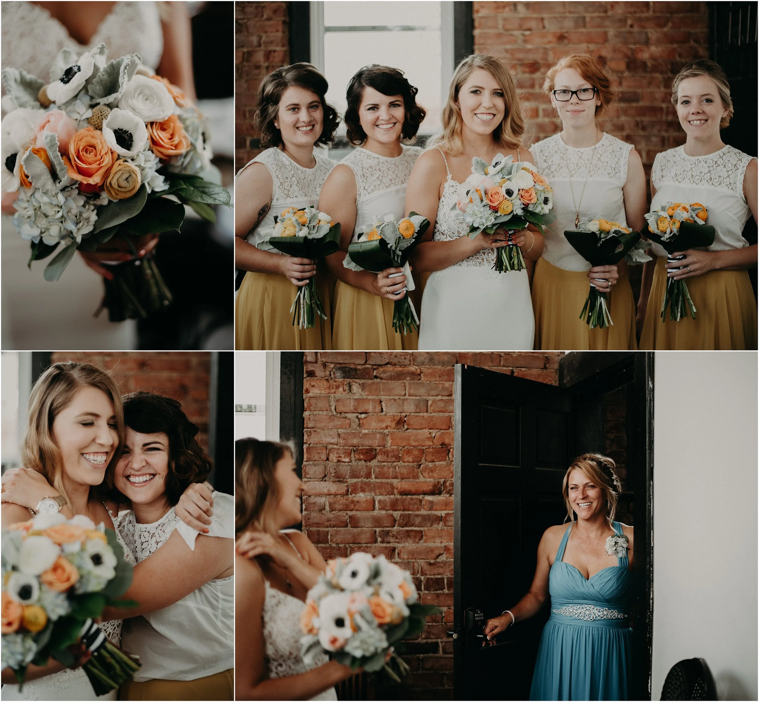 The bride with her bridesmaids and mother before the wedding ceremony