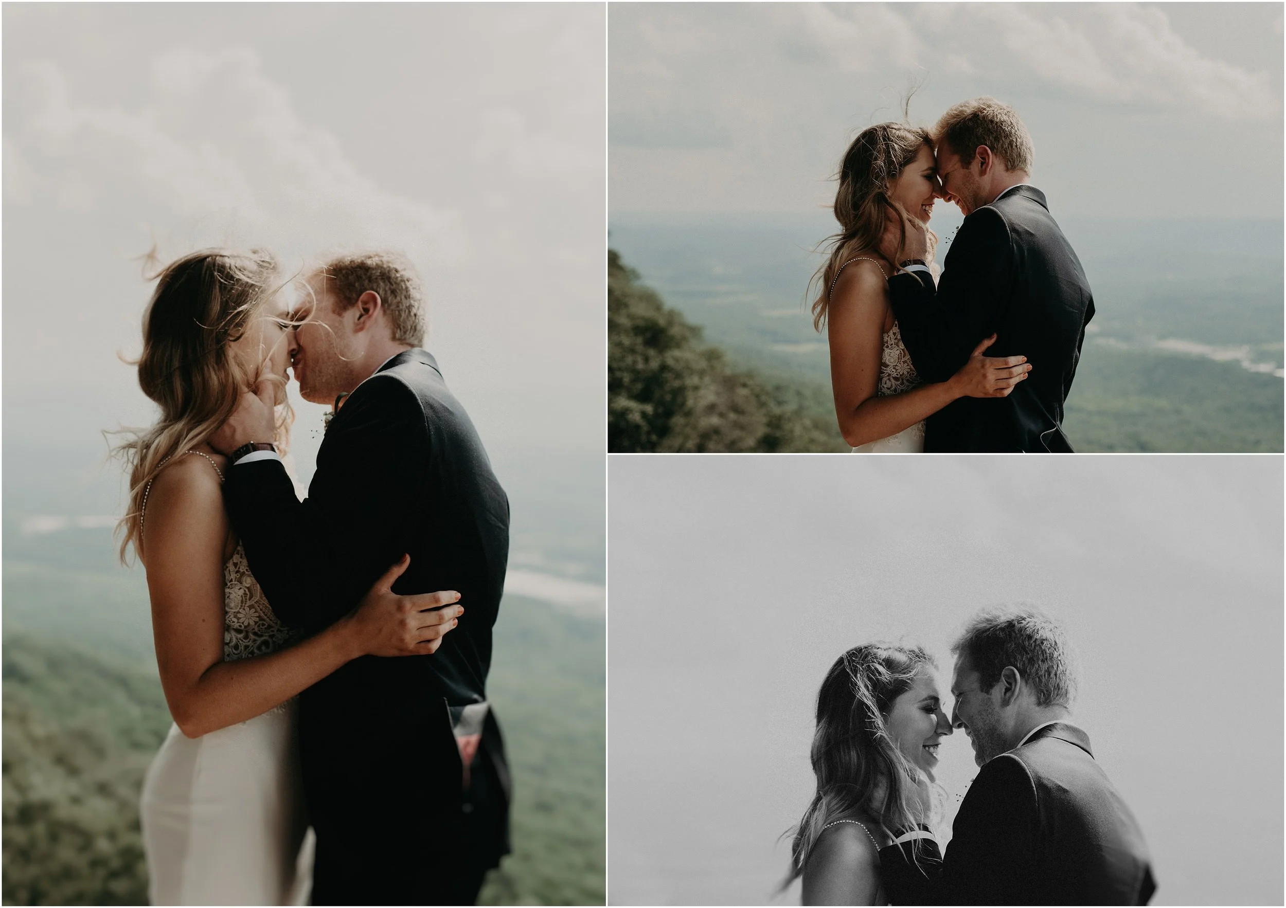 Dramatic windblown bridal portraits on a mountain
