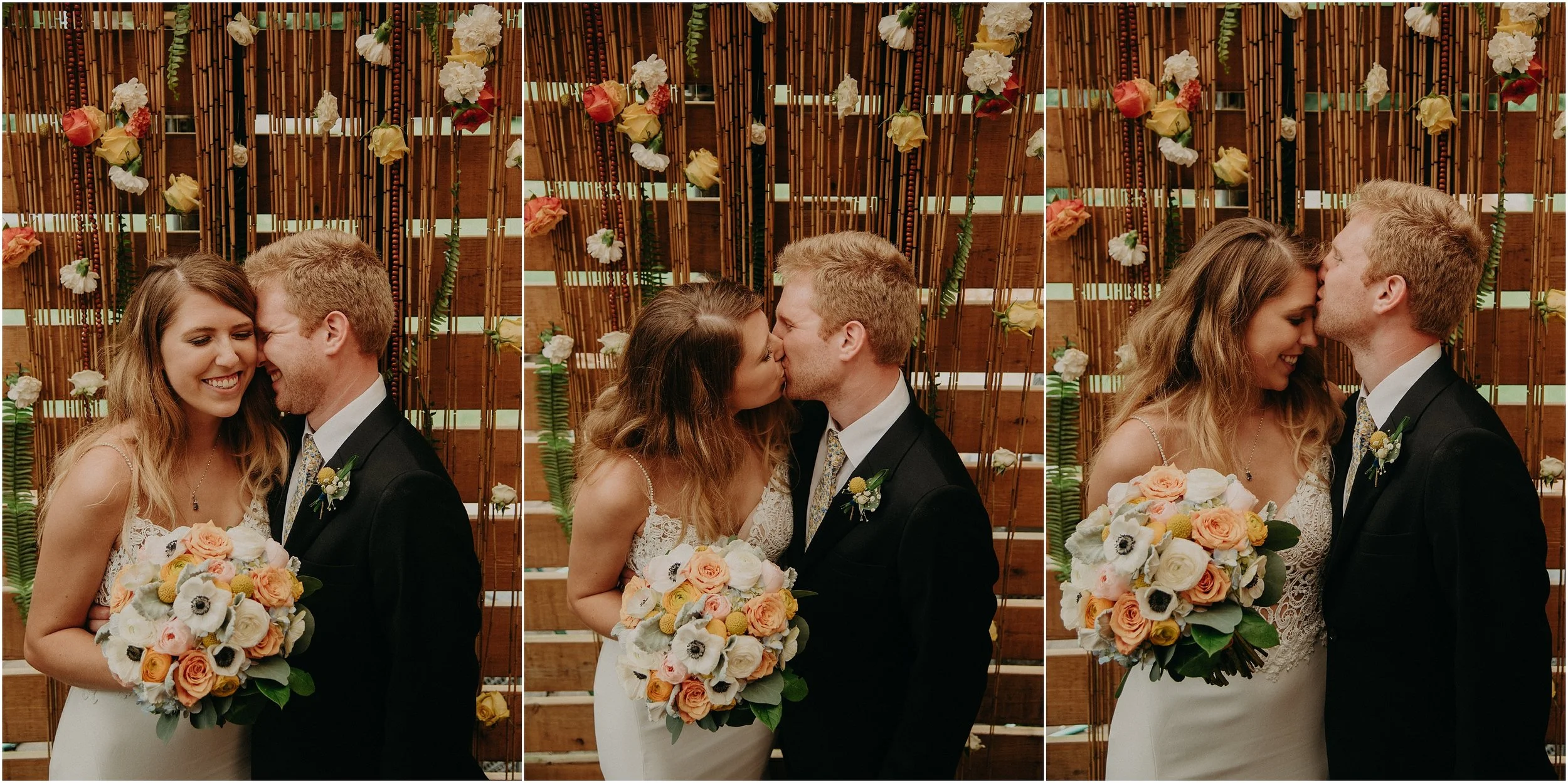 Photobooth images of the bride and groom with their Fox and Fern altar piece