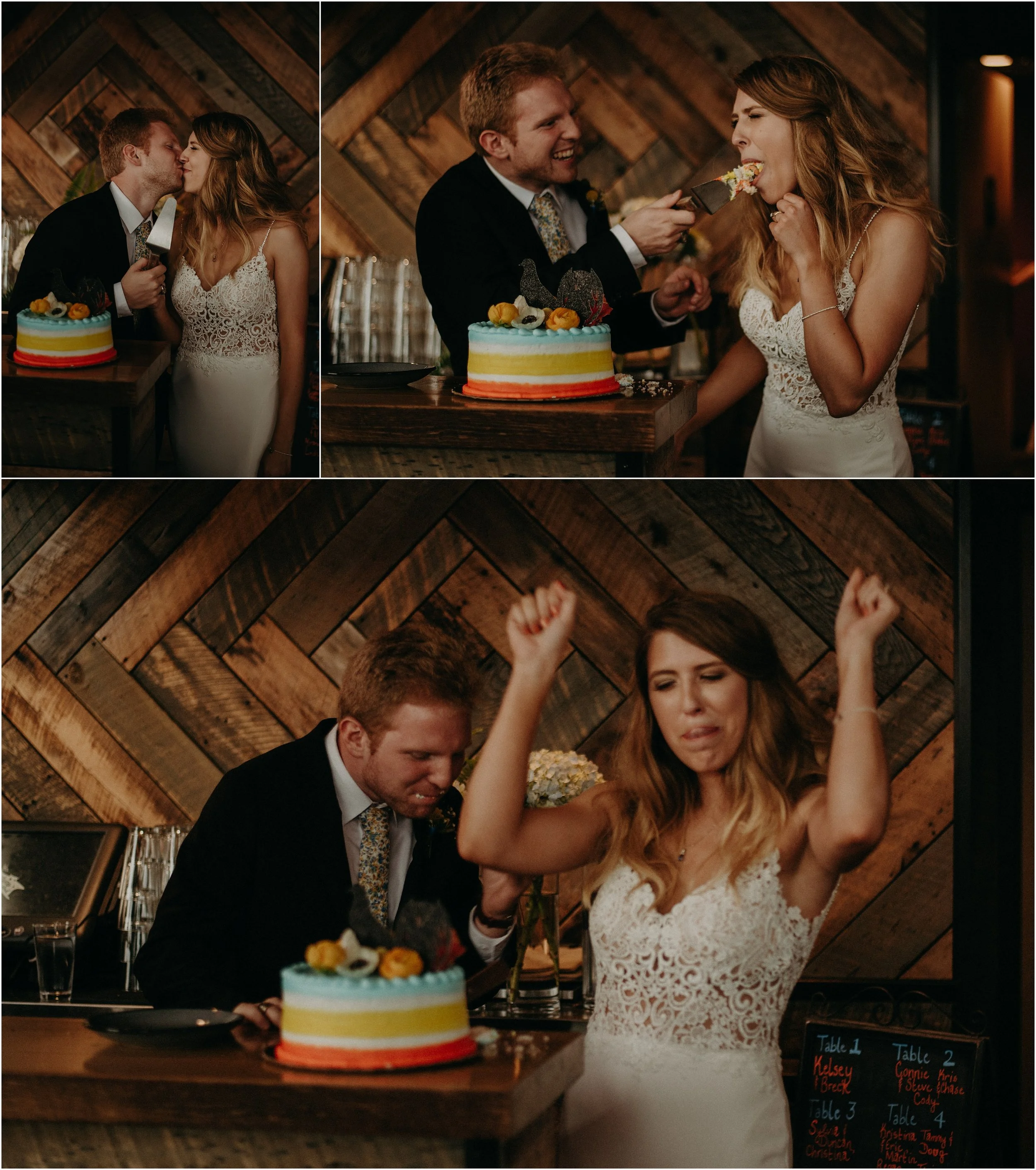 Cutting the cake as husband and wife at the reception
