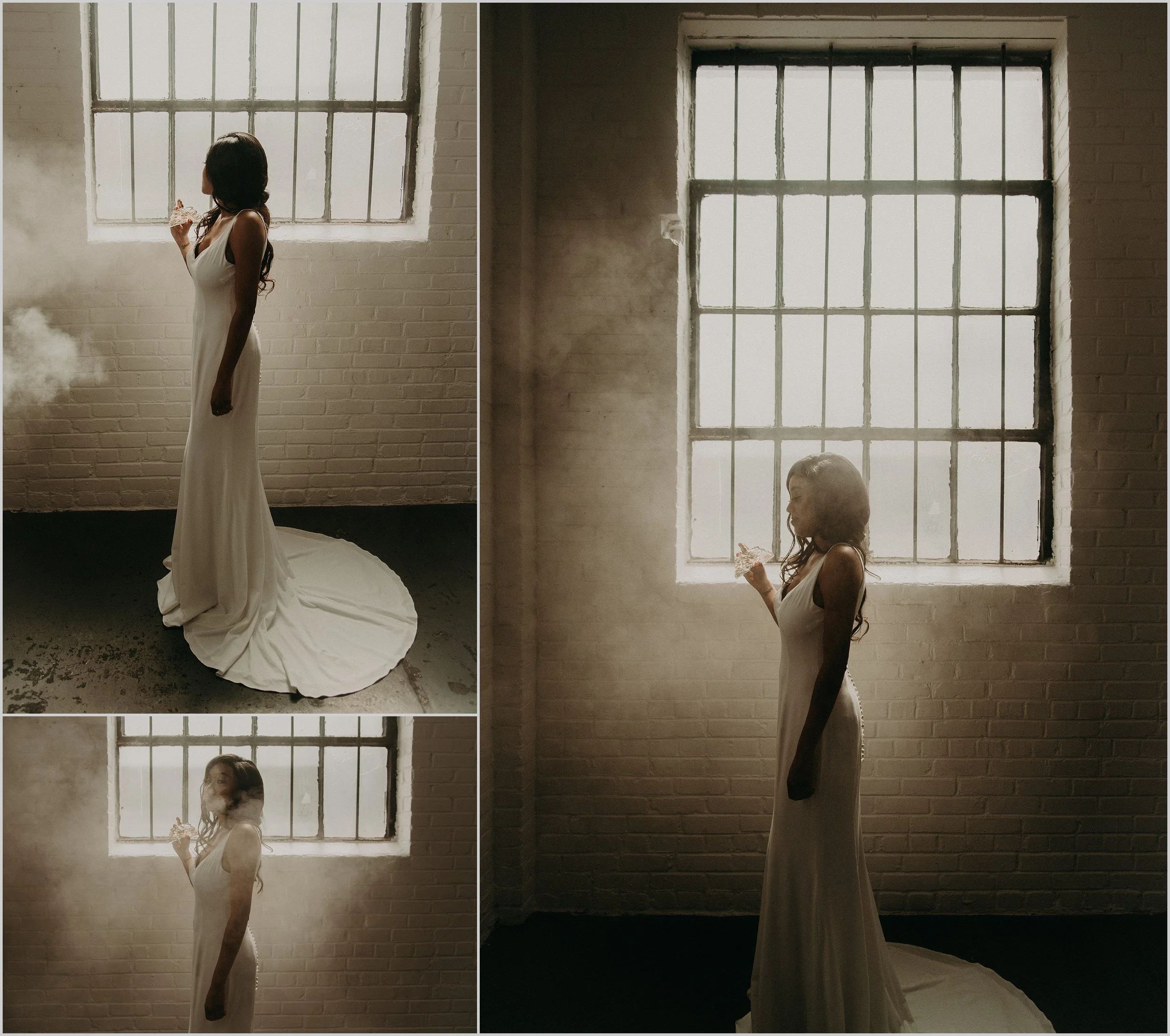 Unique bride portraits with perfume bottle