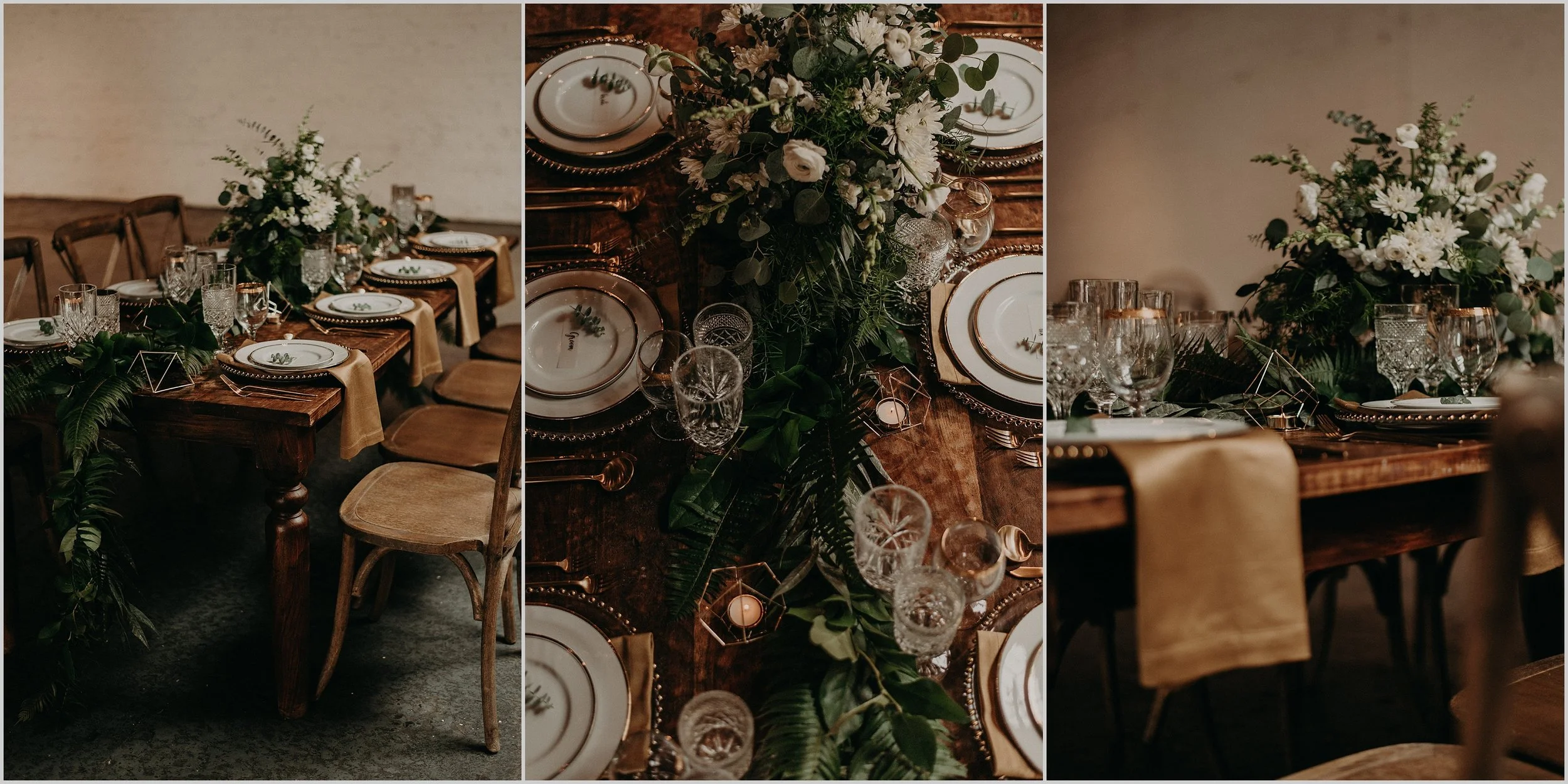 Moody and modern wedding tablescape