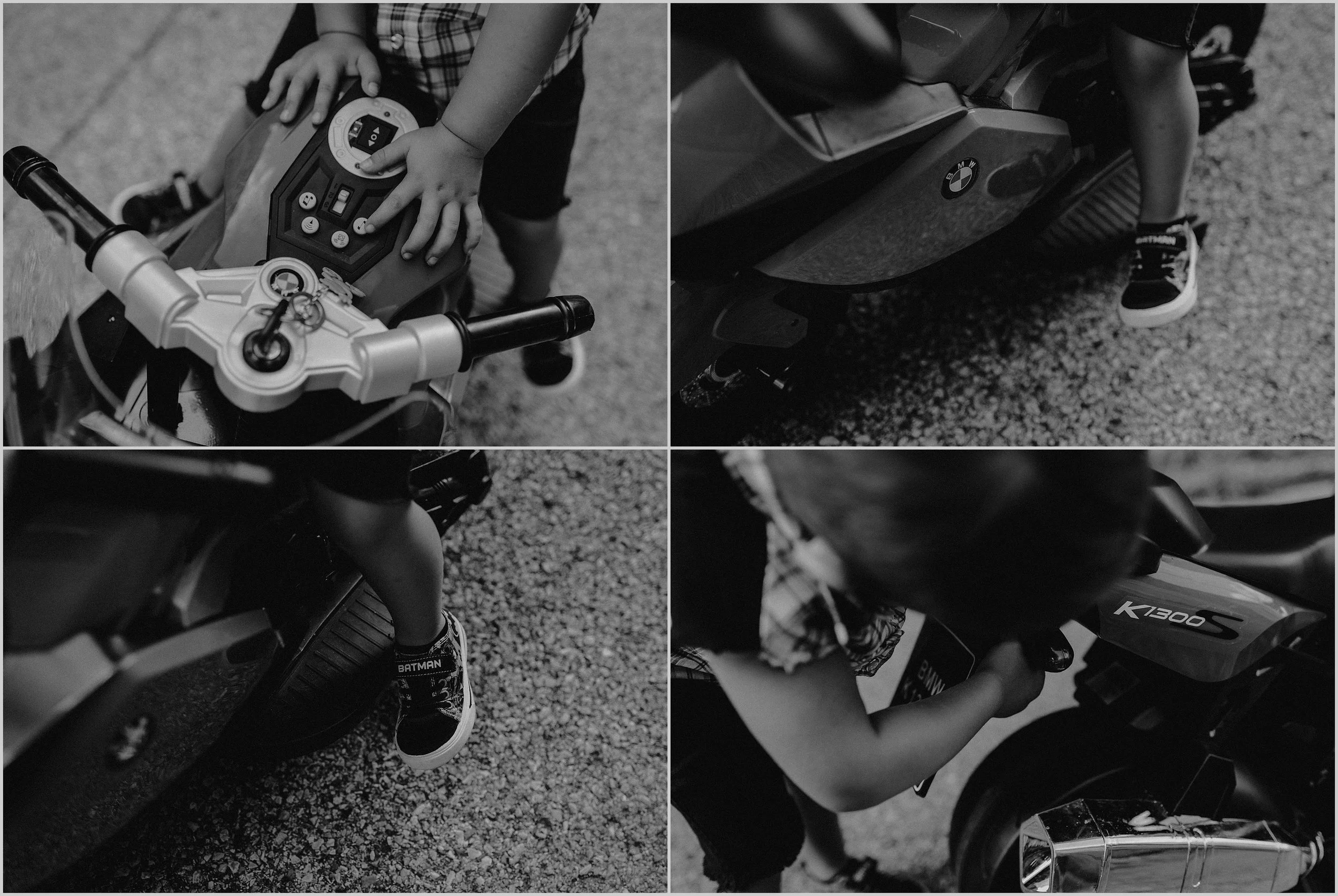 The details of Louie’s kid motorcycle