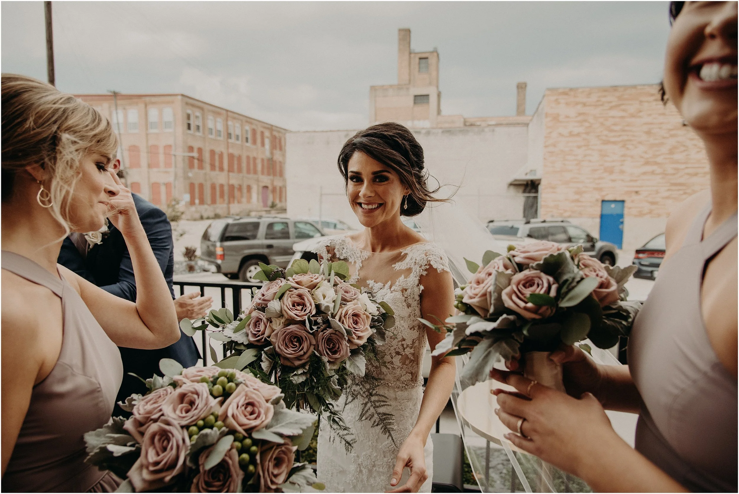 Moments after the ceremony, the bride’s hair blows in the wind