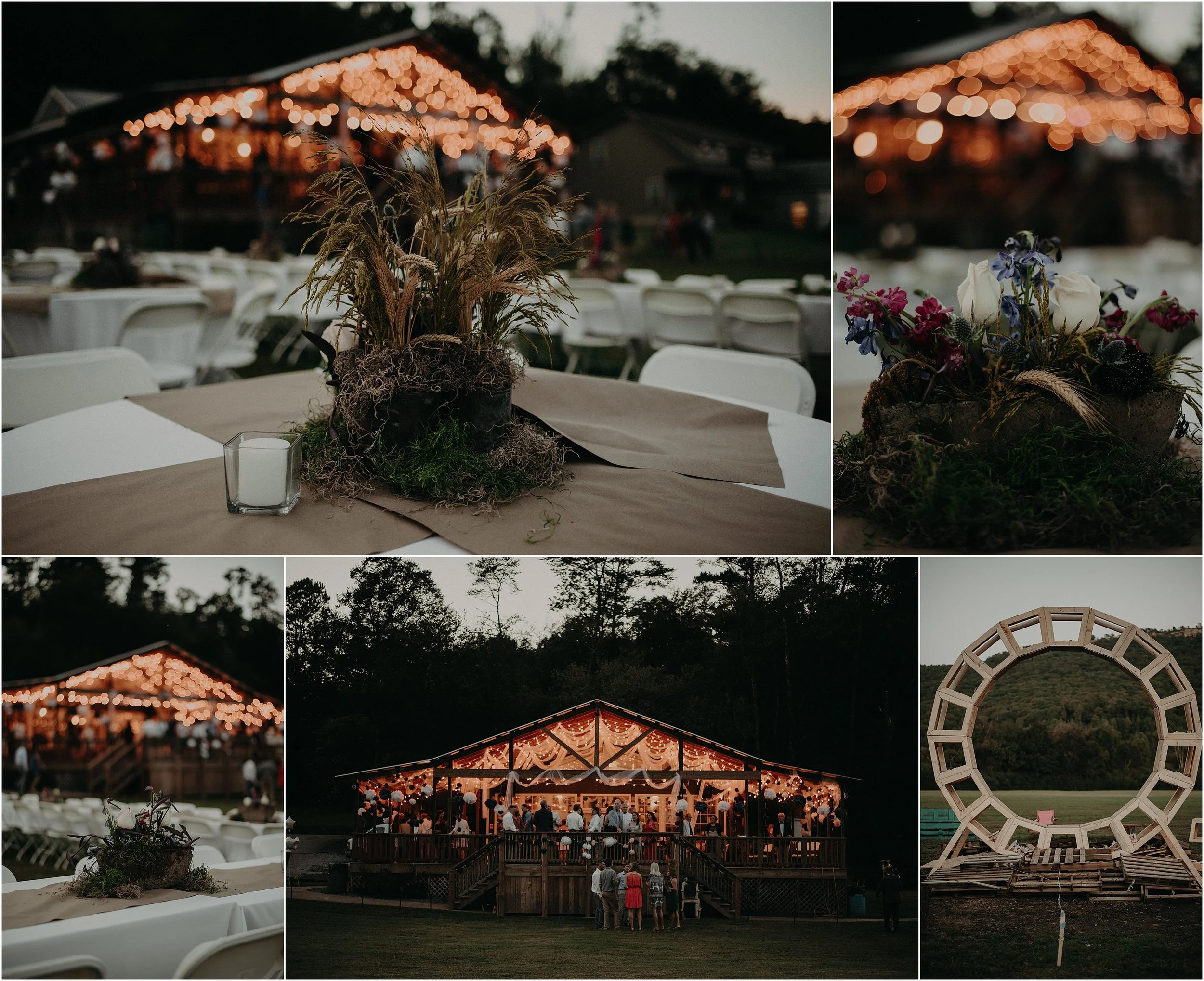 Reception details inspired by wildflowers and fire features at this Lookout Mountain Hang-gliding School wedding