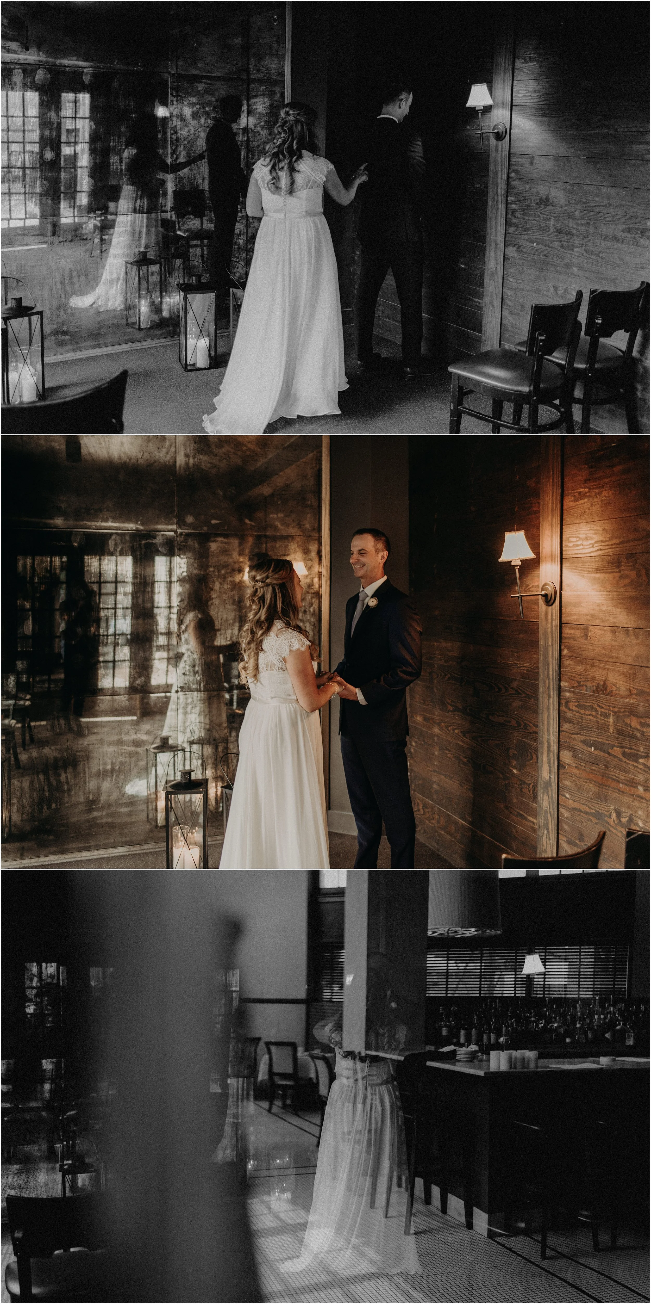 Bride and groom share a first look before their intimate elopement ceremony