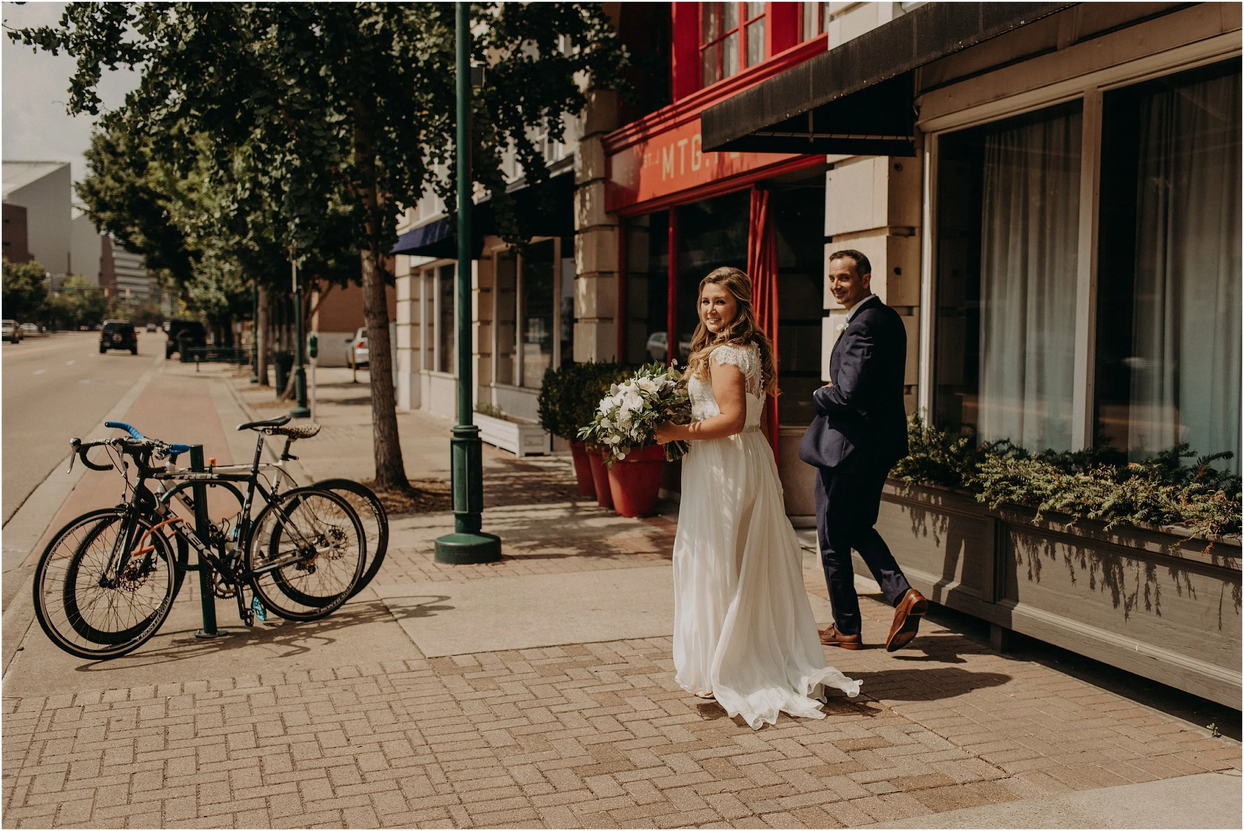 Urban city portraits for the bride and groom in Chattanooga, Tennessee