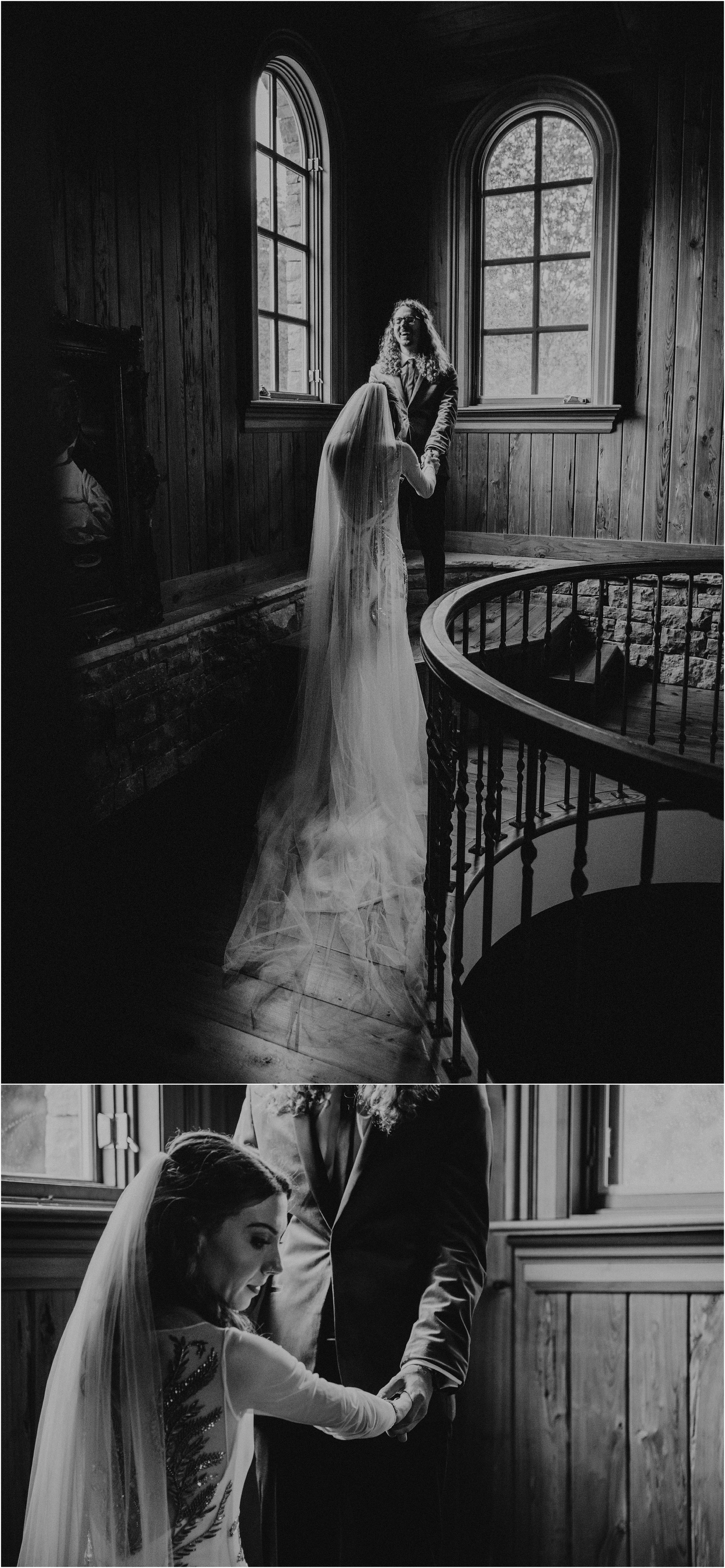 A faux first look where the groom doesn’t open his eyes to see his bride