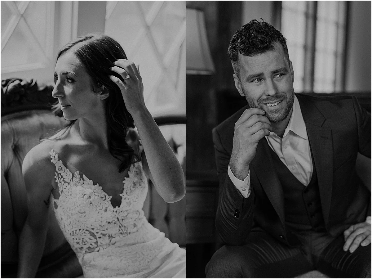 bride and groom portraits in black and white