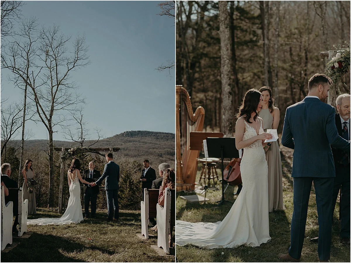 bride and groom exchanging vows at candlelight ridge georgia wedding ceremony