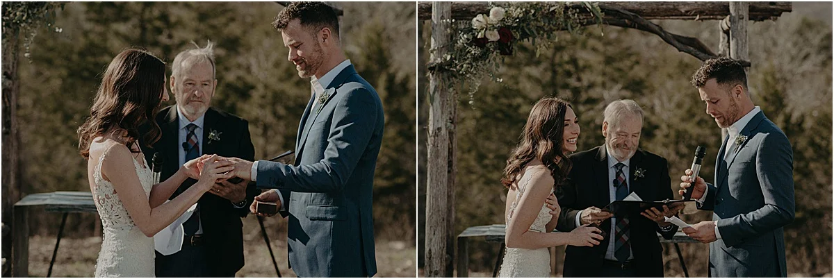 bride and groom exchanging rings at candlelight ridge wedding ceremony