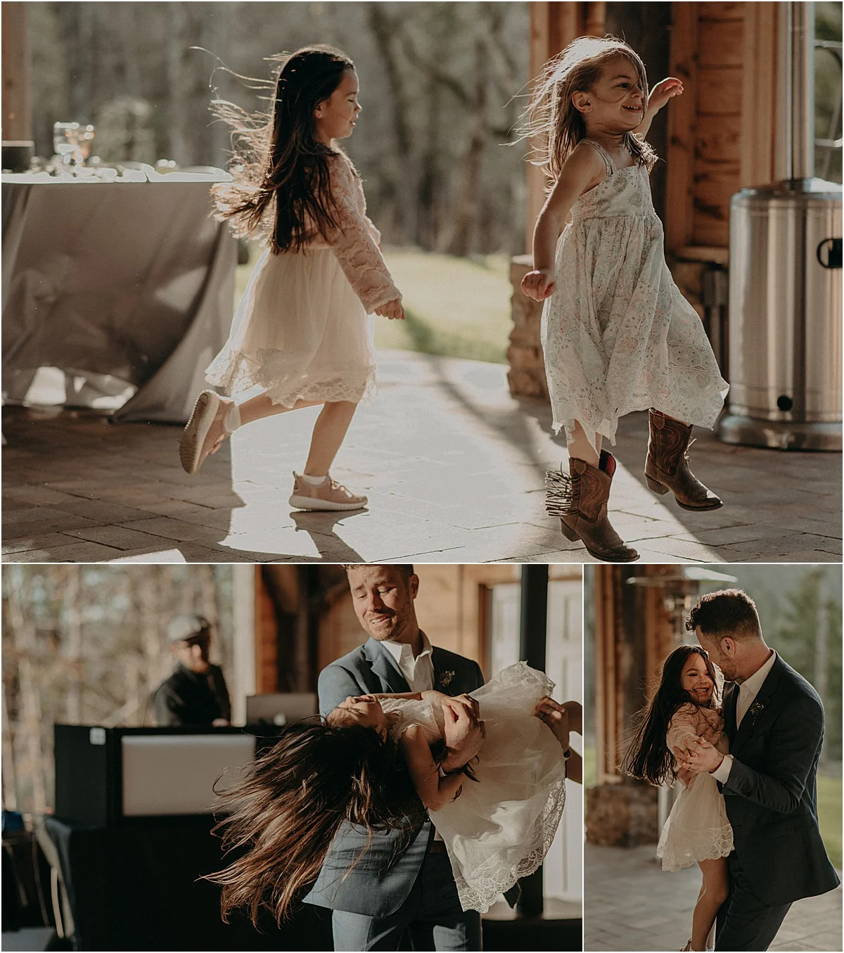 little girls dancing with groom after wedding ceremony
